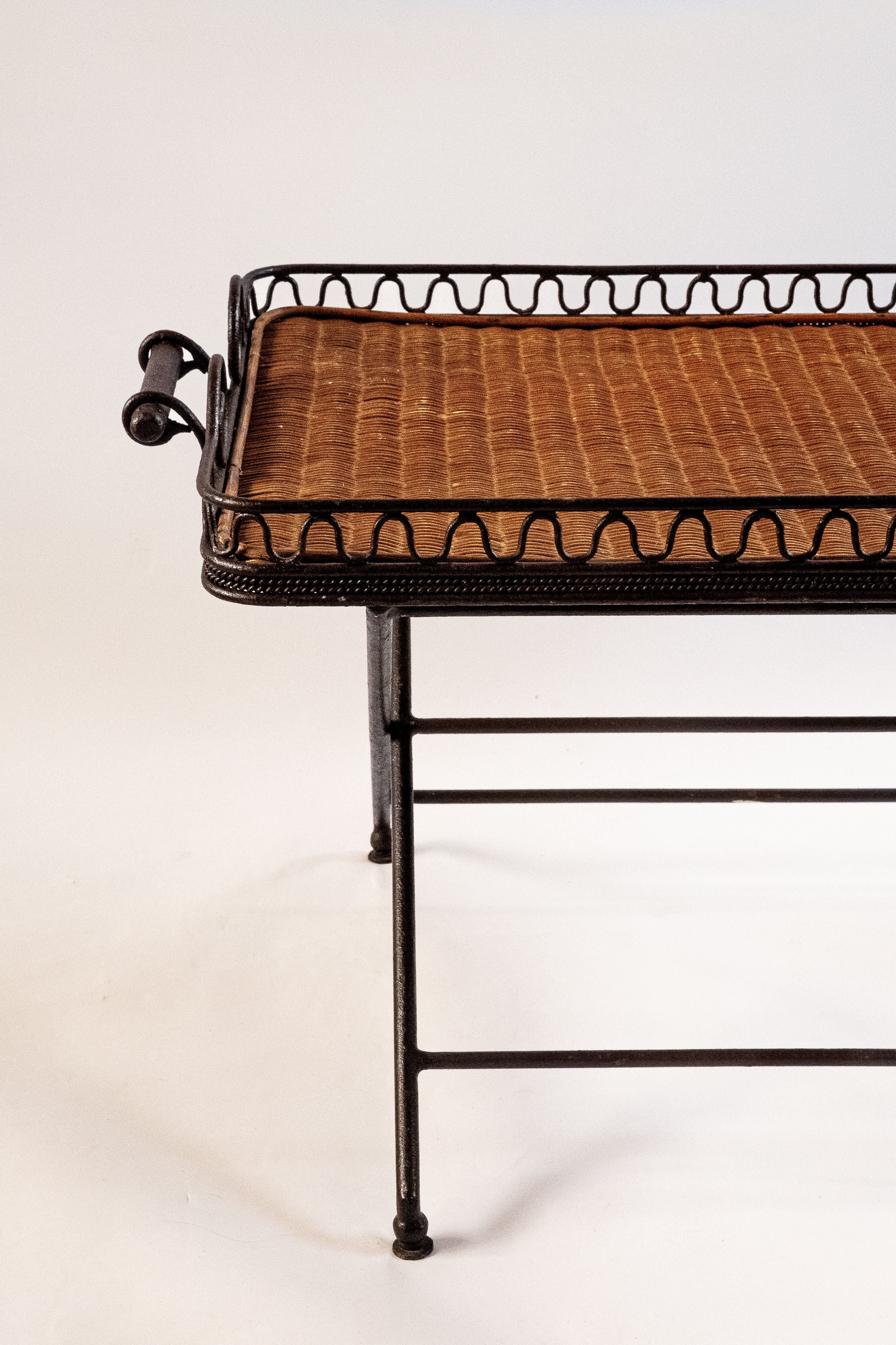 Iron and Rattan Folding Table