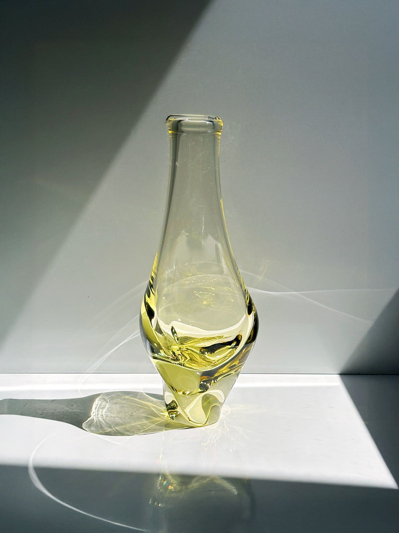 Bohemian citrine glass vase by Miroslav Klinger with twisted base