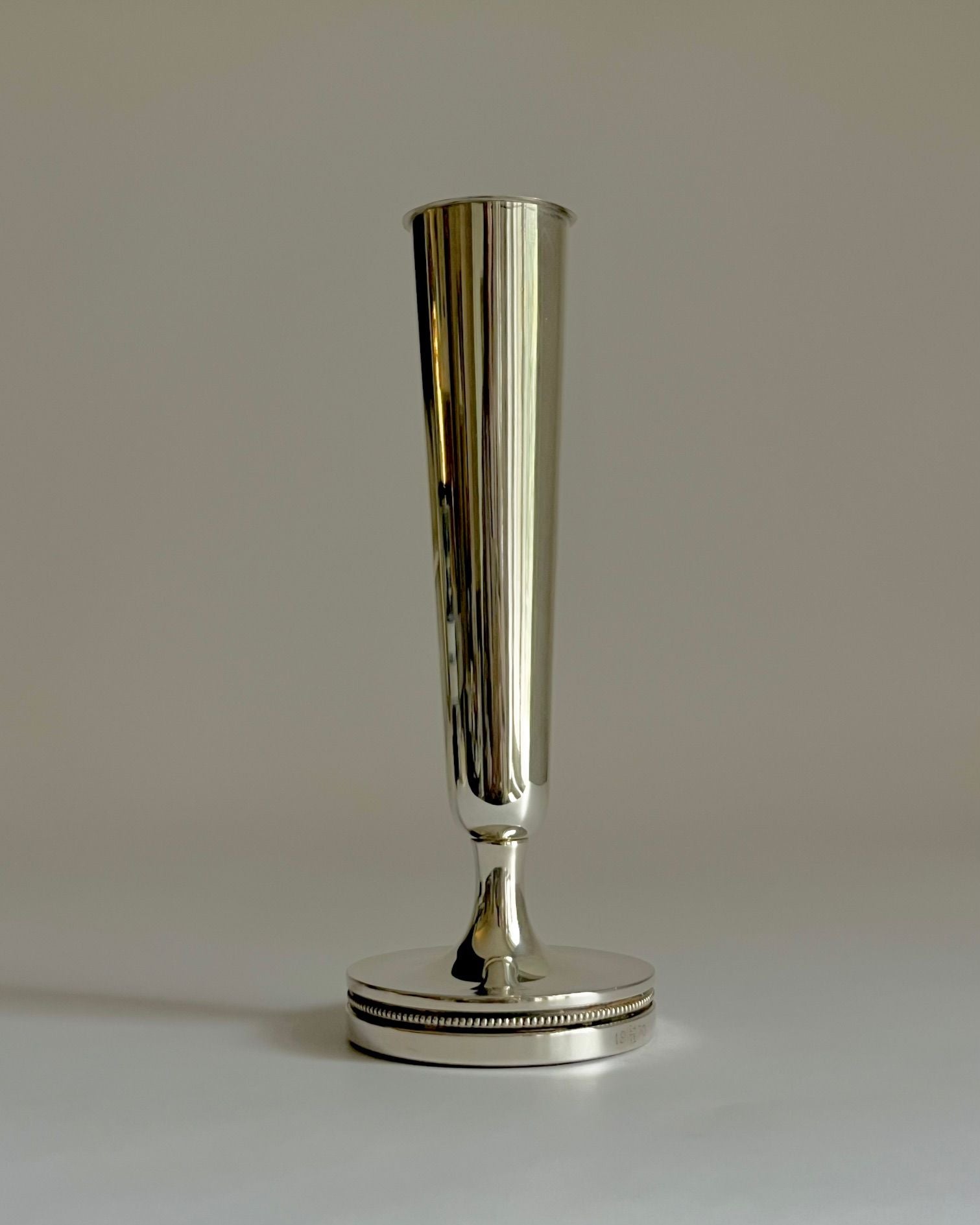 Silver Midcentury Vase with Beaded Detail