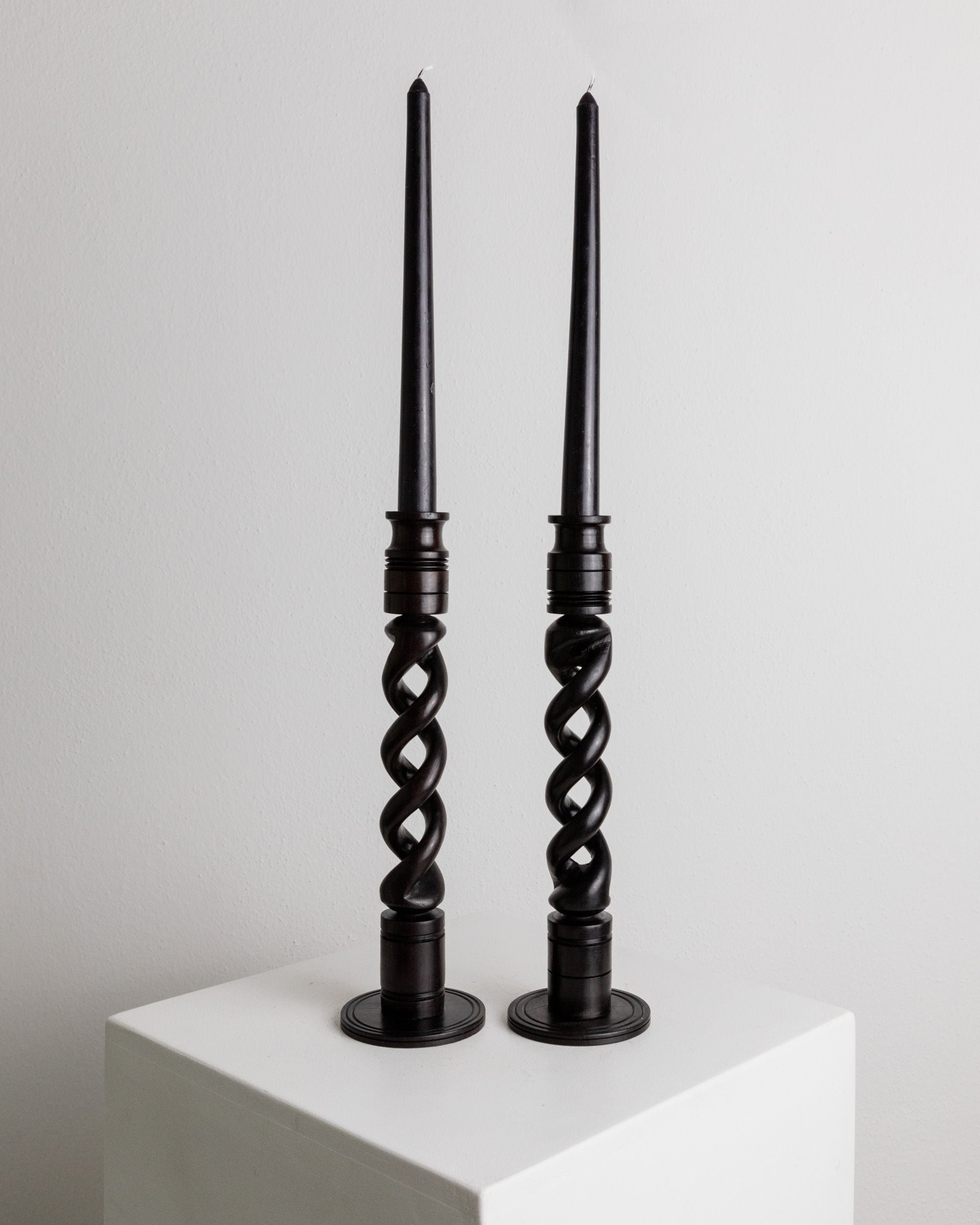 Set of 2 Candle Holders in Dark Wood, Italy 1970s