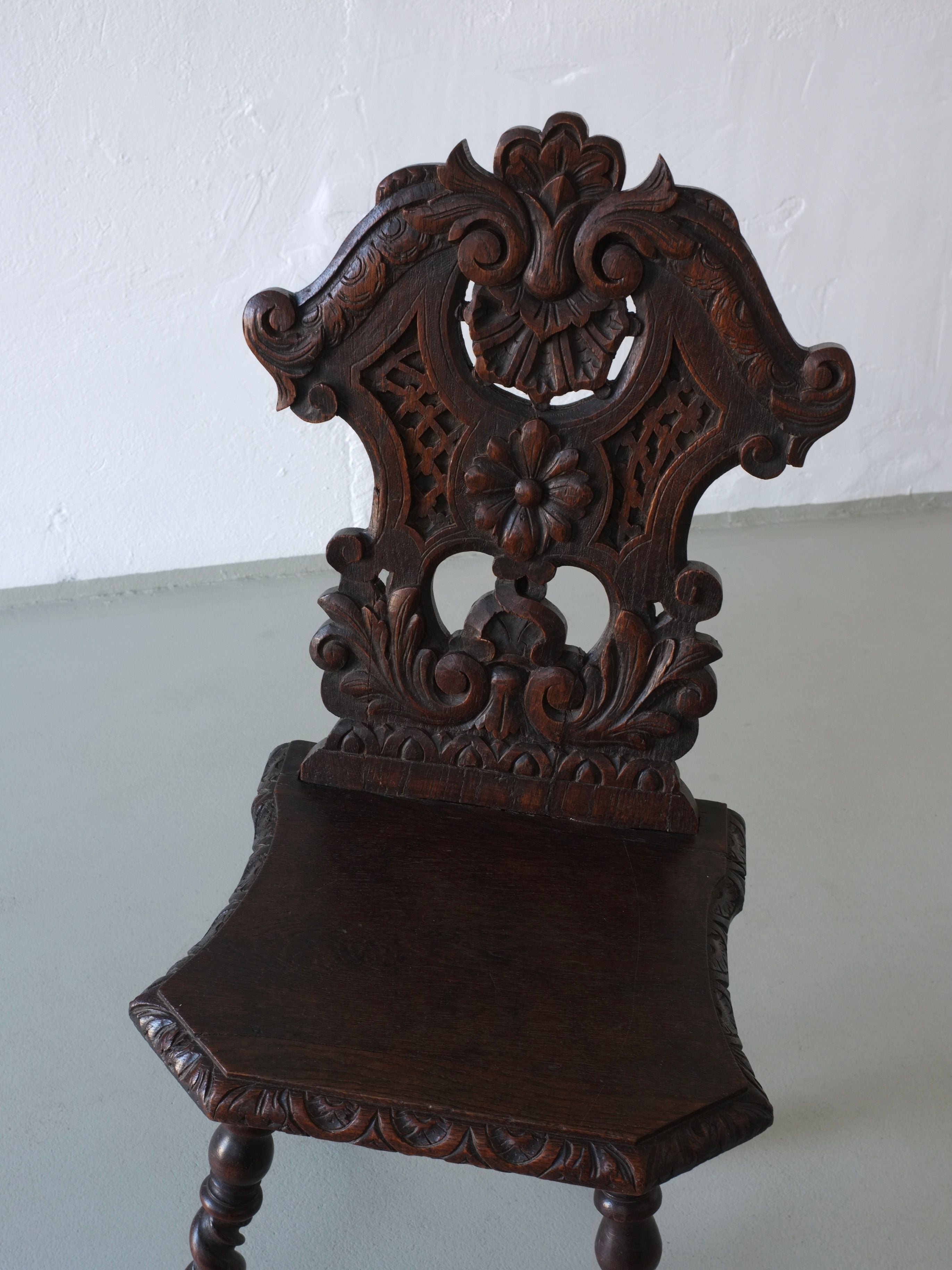 Hand-Carved Dark Oak Chair, 1900s