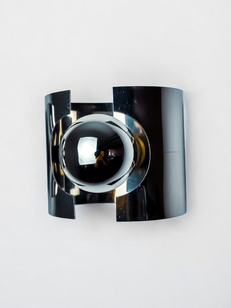Chrome tubular wall light with spherical reflector, 1970s Italy