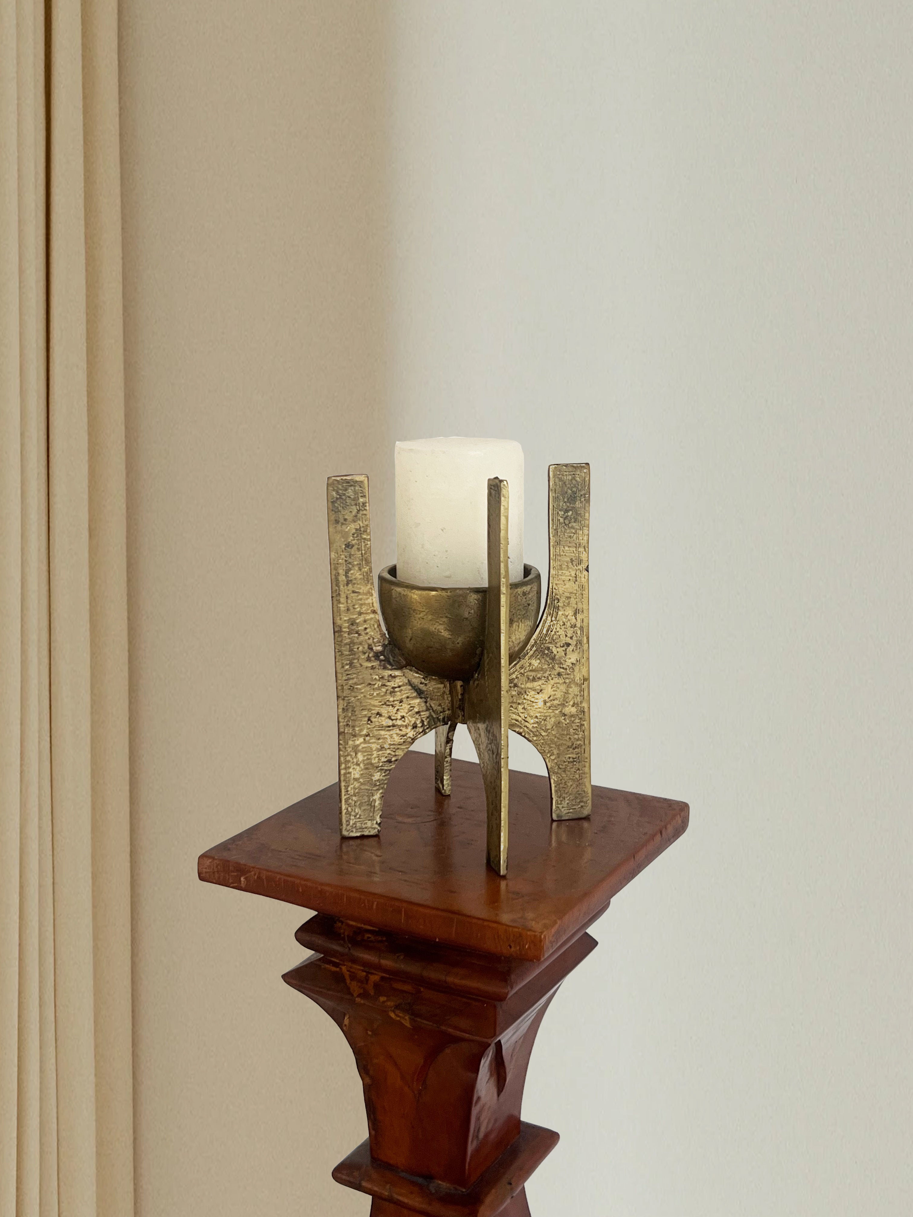 Brutalist Brass Candle Holder