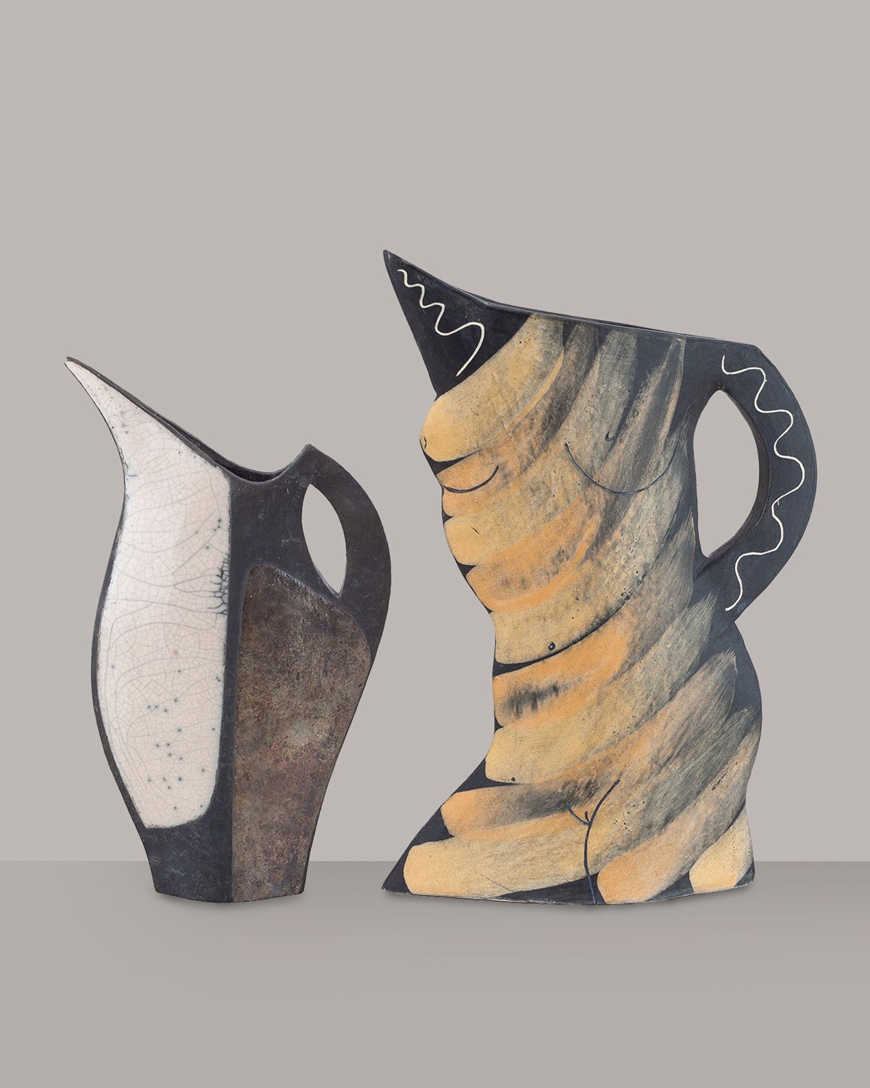 Two Earthenware Jugs, one by Jude Jelfs (1950)