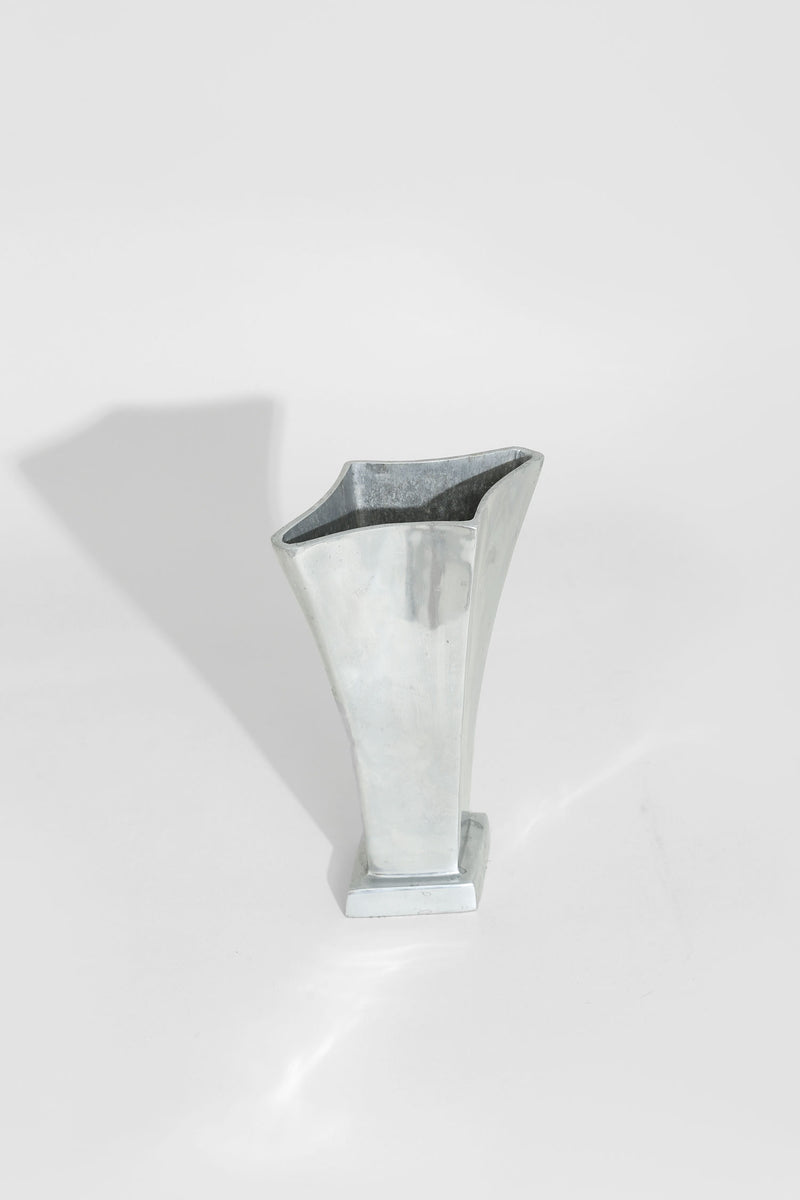 Chrome tulip vase with angular opening, modern minimalist design