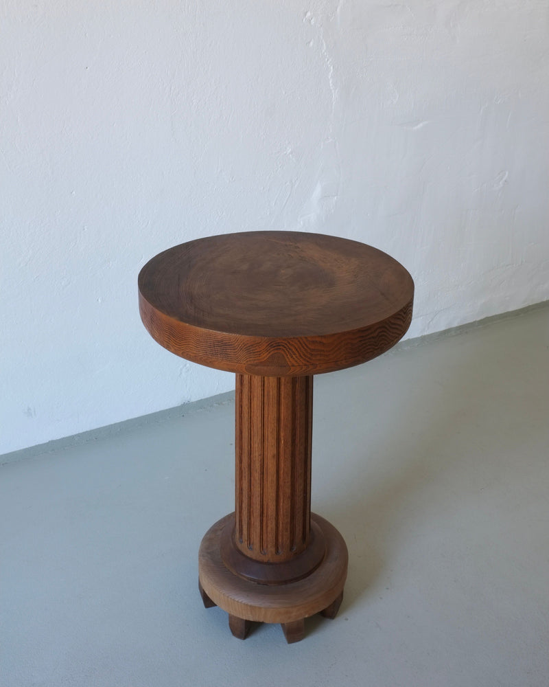 Art Deco oak side table with fluted column pedestal base