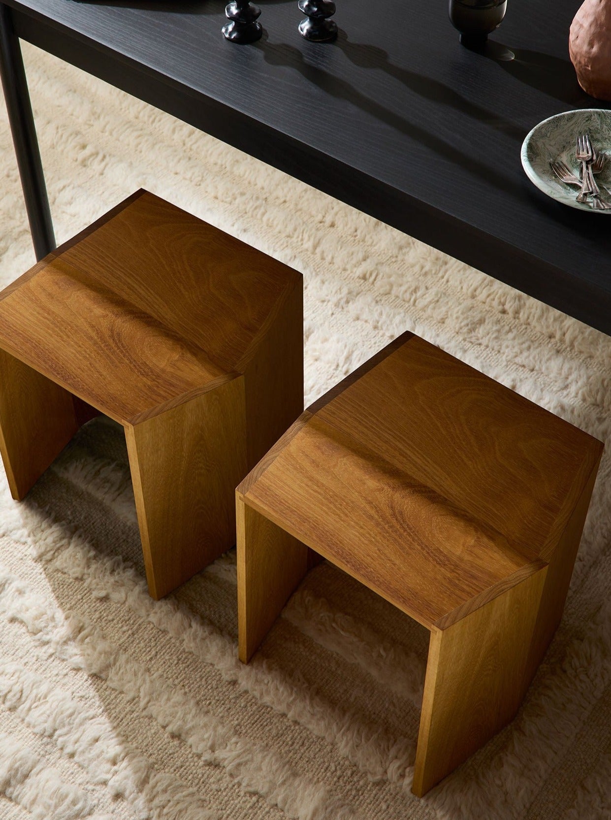 Athens Stool in Iroko, a sleek and modern wooden stool with a natural finish