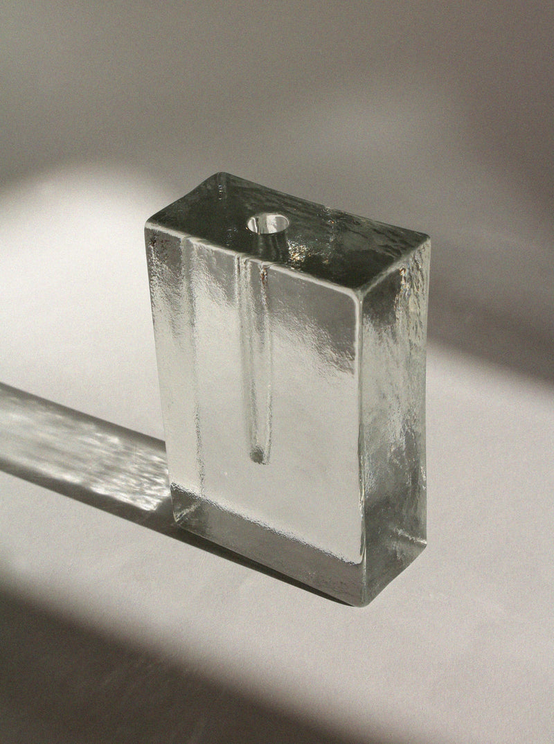 Clear block ice glass solifleur vase with minimalist design