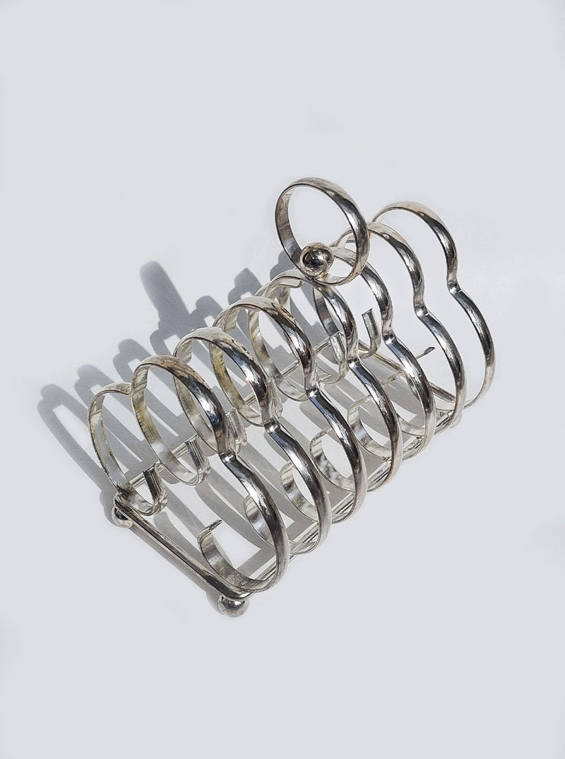 Vintage Art Deco Toast Rack in silver finish with elegant angular lines