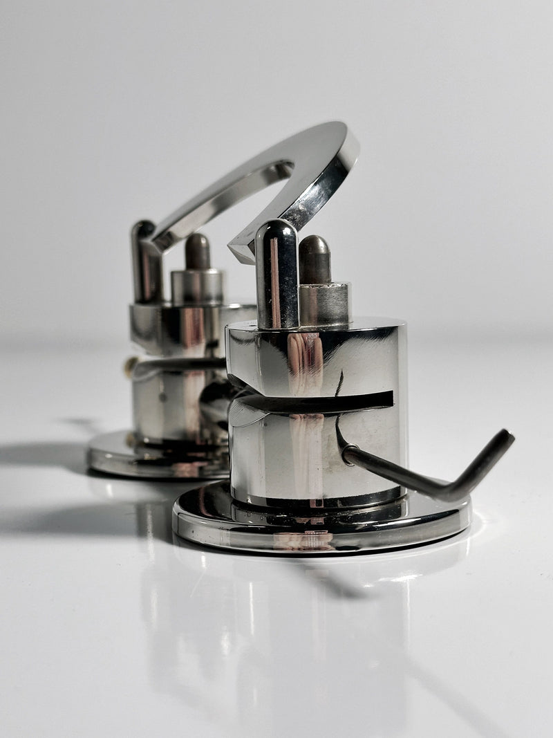 Chrome Art Deco desk set faucet-style handles detail view