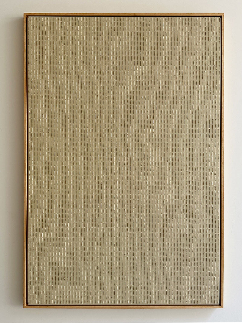 Buff Titanium abstract painting with textured golden surface by Roi Elmaliah