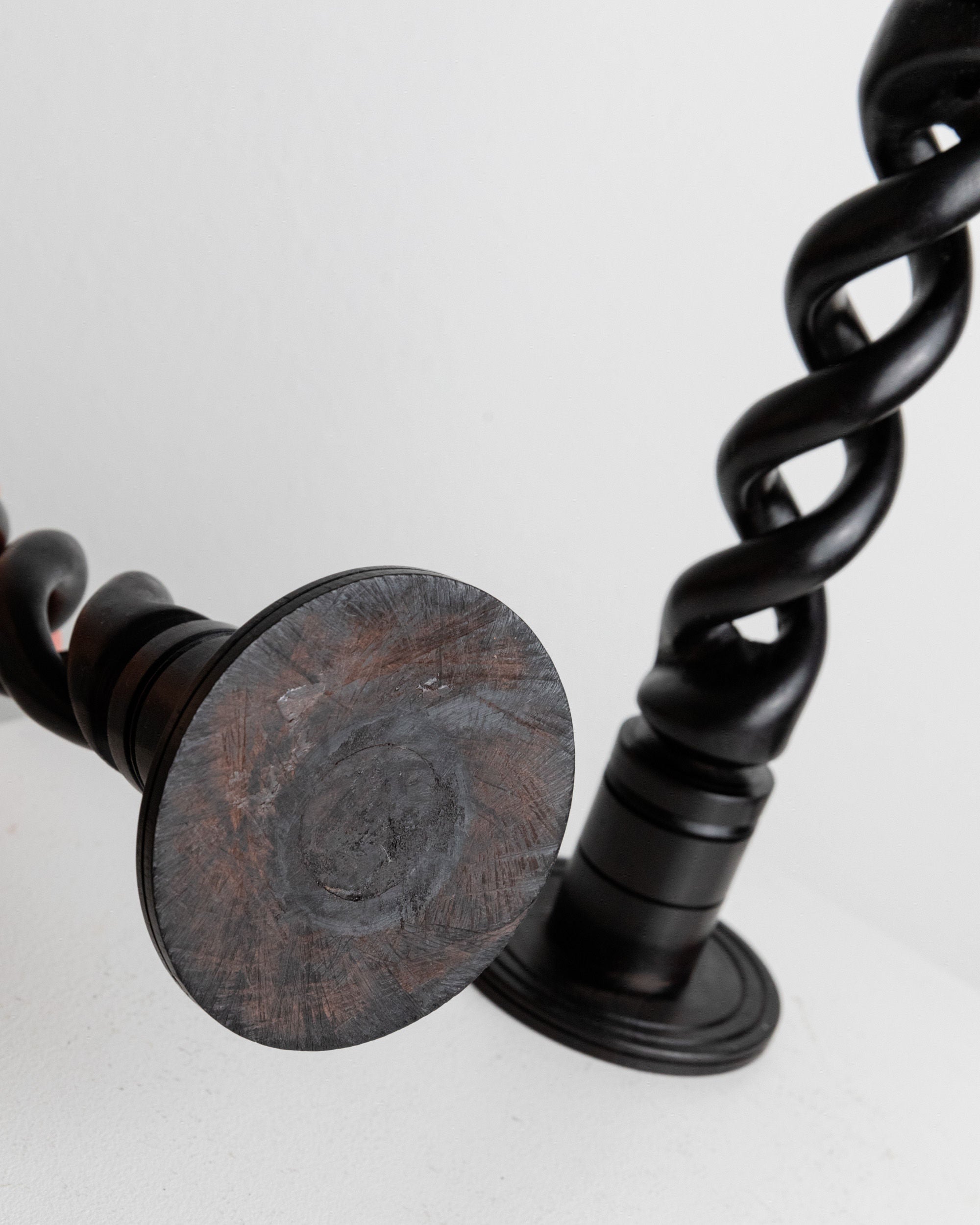 Set of 2 Candle Holders in Dark Wood, Italy 1970s
