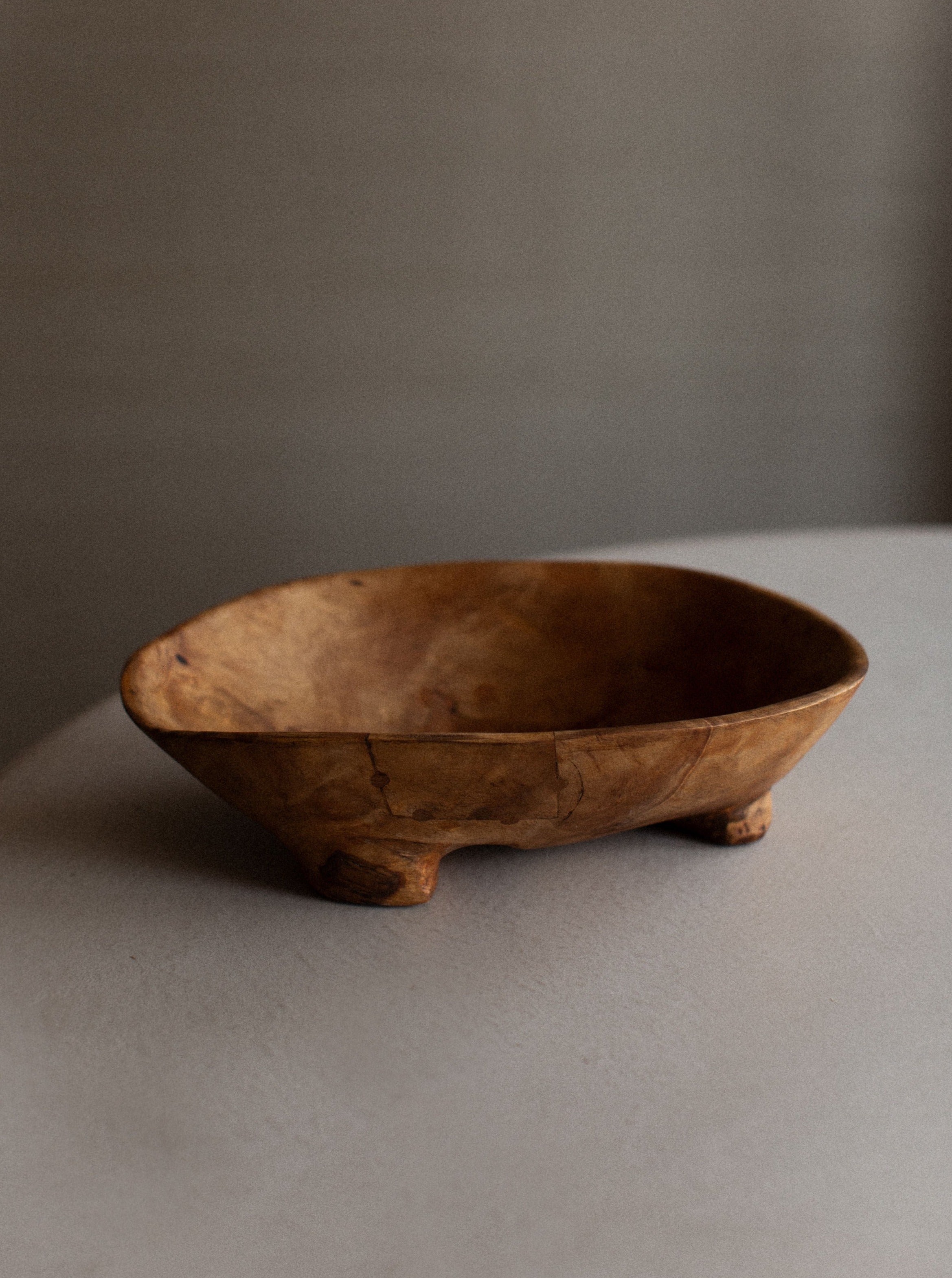 Vintage Wooden Bowl handmade from solid teak wood with beautiful grain patterns