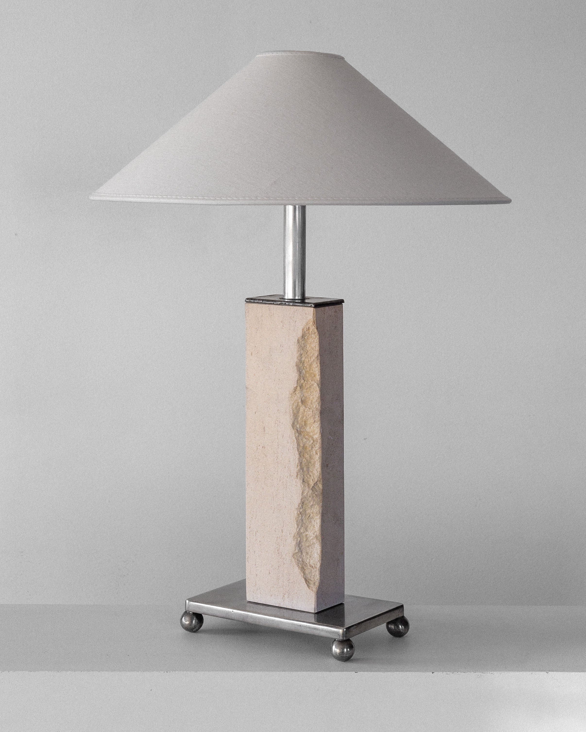 Modernist Travertine and Metal Table Lamp