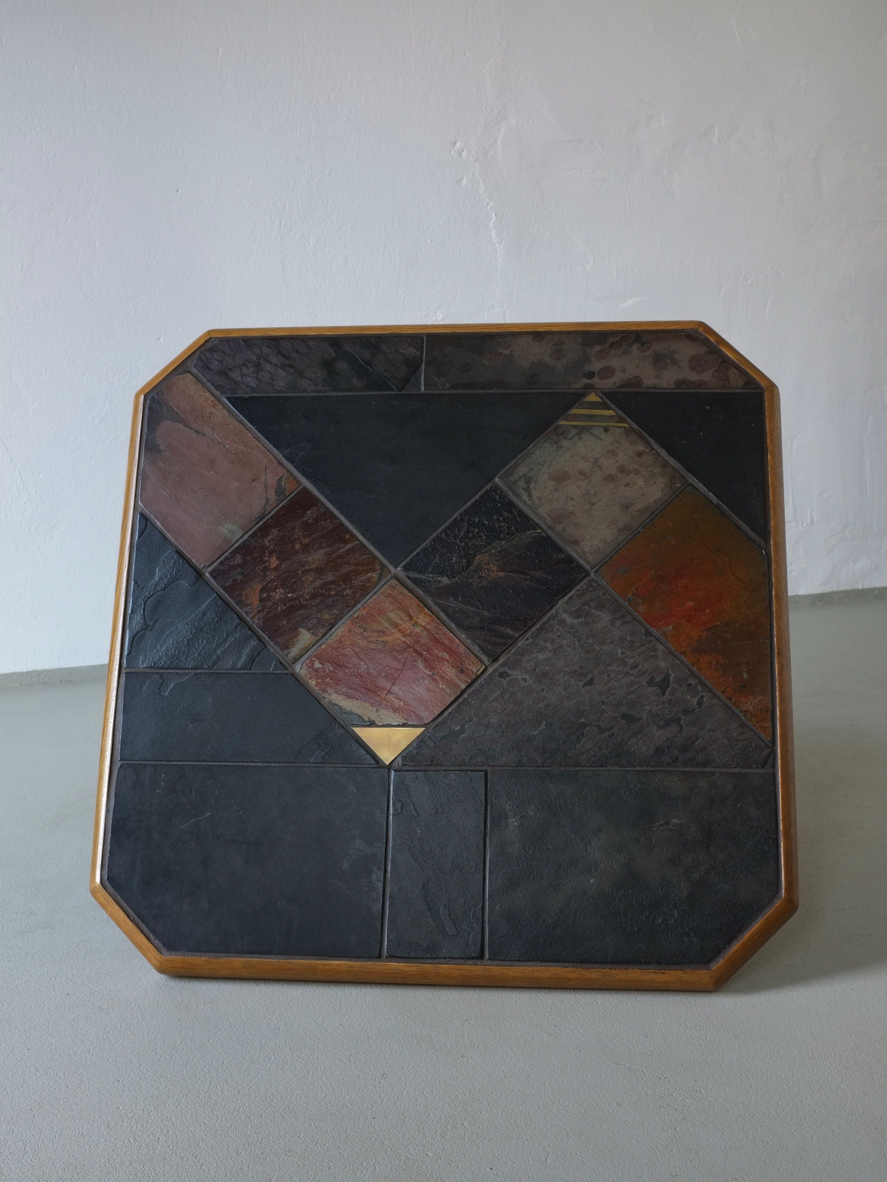 Brutalist Stone Oak Square Coffee Table | 1970s