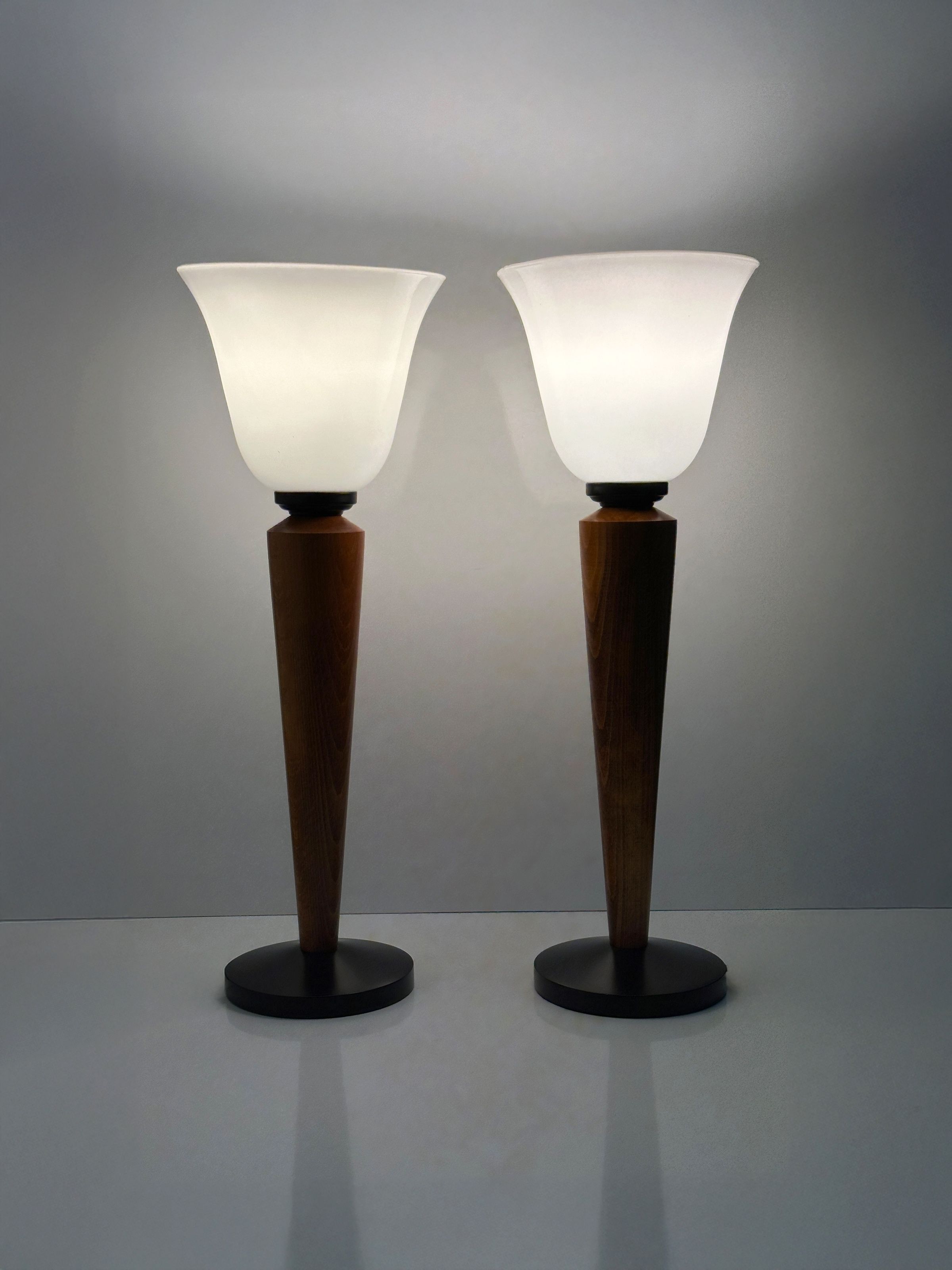 Pair of Art Deco Chalices with Teak Wood