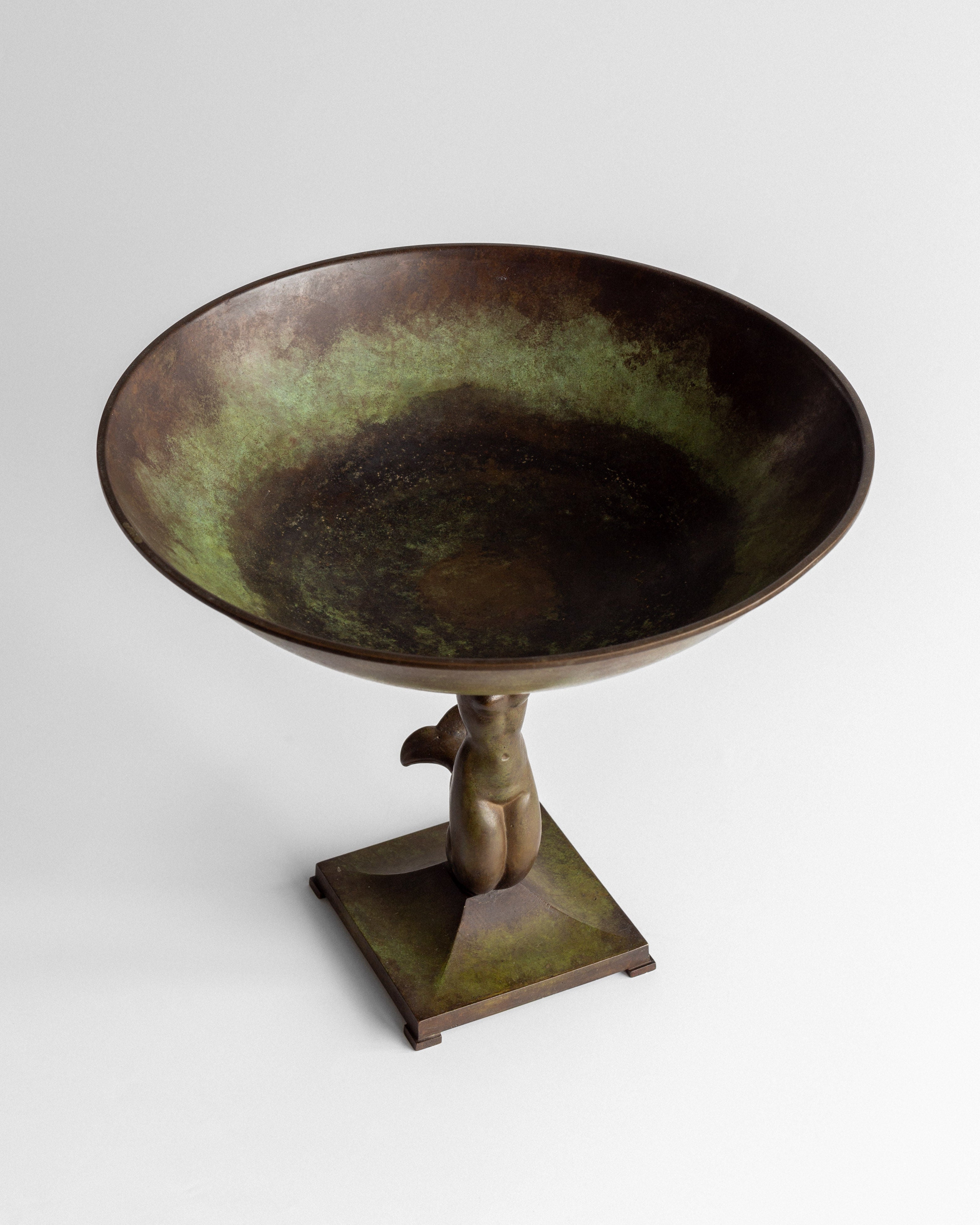 Swedish Art Deco Bronze Bowl with Mermaid, 1930s