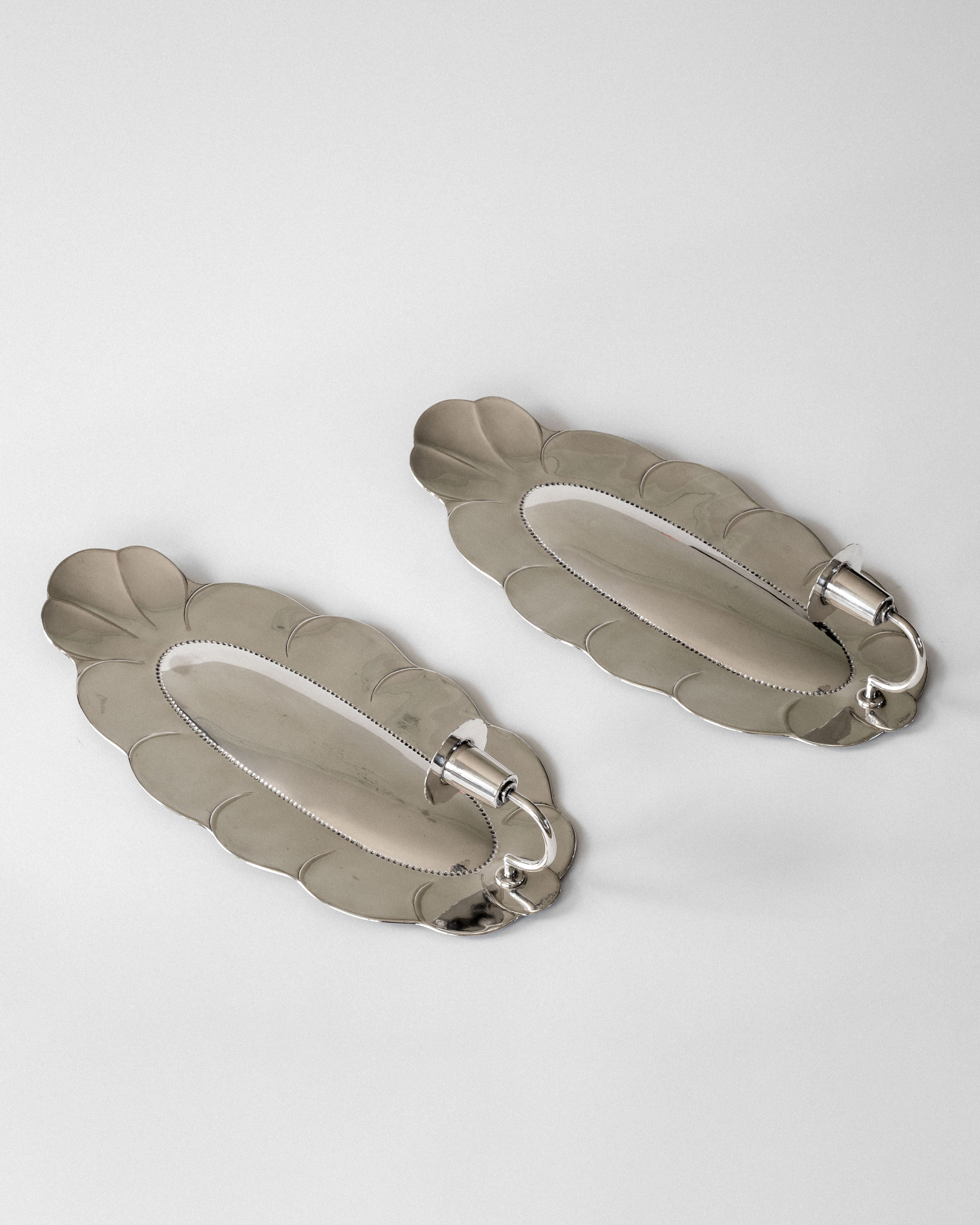 Scalloped Shell Silver Wall Candle Sconces, 1930s