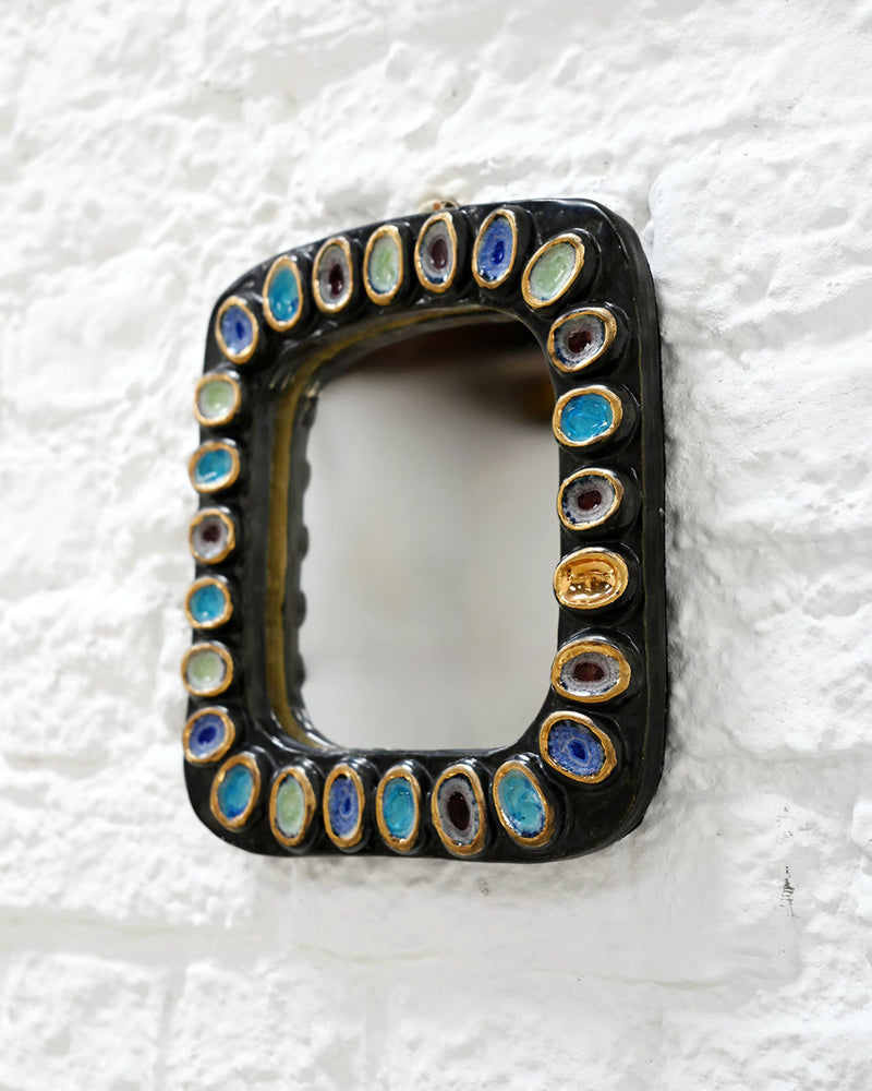 Vintage mirror with colorful gemstone border, 1950s design