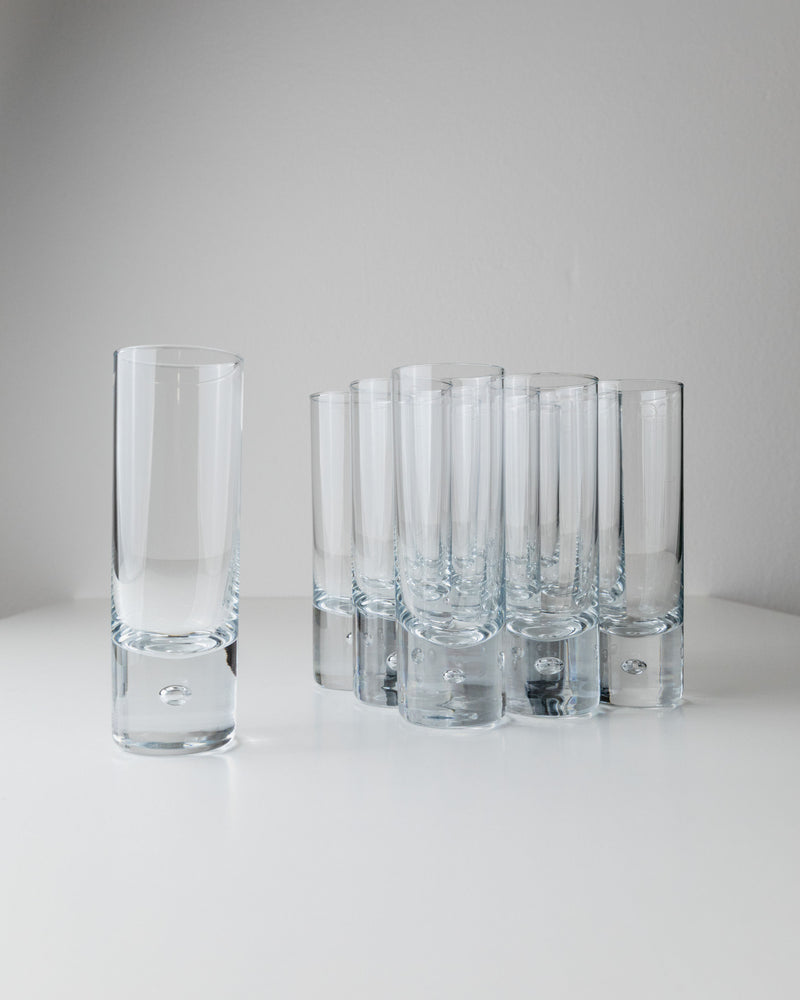 Set of 10 clear Murano glass water glasses with bubble bases, 1970s