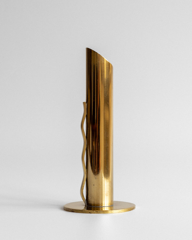 Mid-century brass vase with curved handle by Ystad Metall