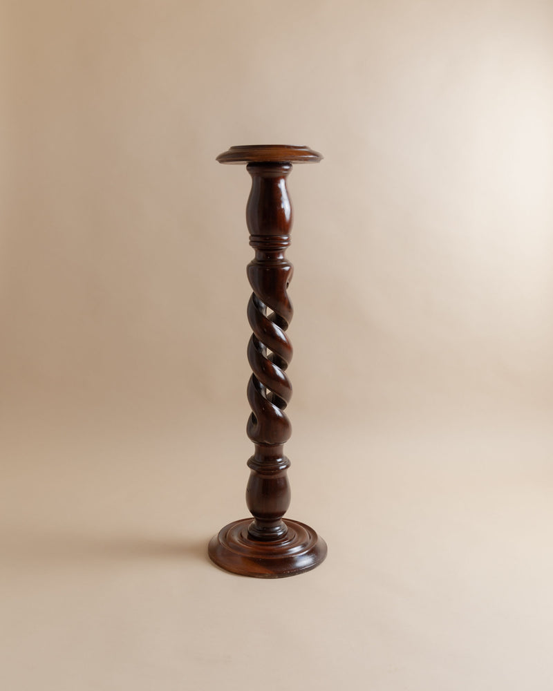 Vintage wooden pedestal column with twisted shaft, Italy 1960s