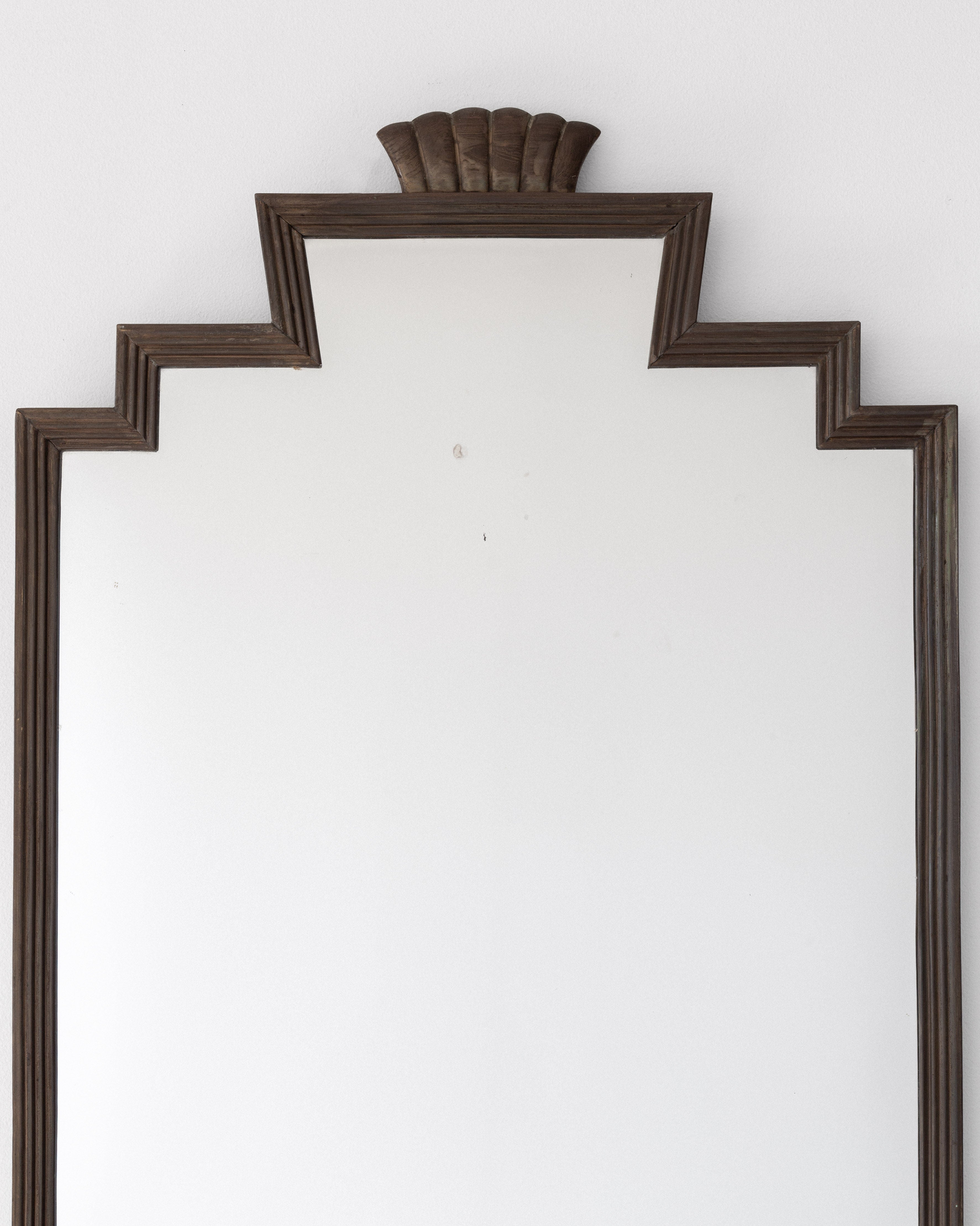 1930s Swedish Art Deco Bronze Mirror with Shell Crown