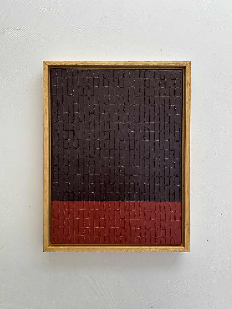 Abstract textured painting with dark brown and terracotta sections