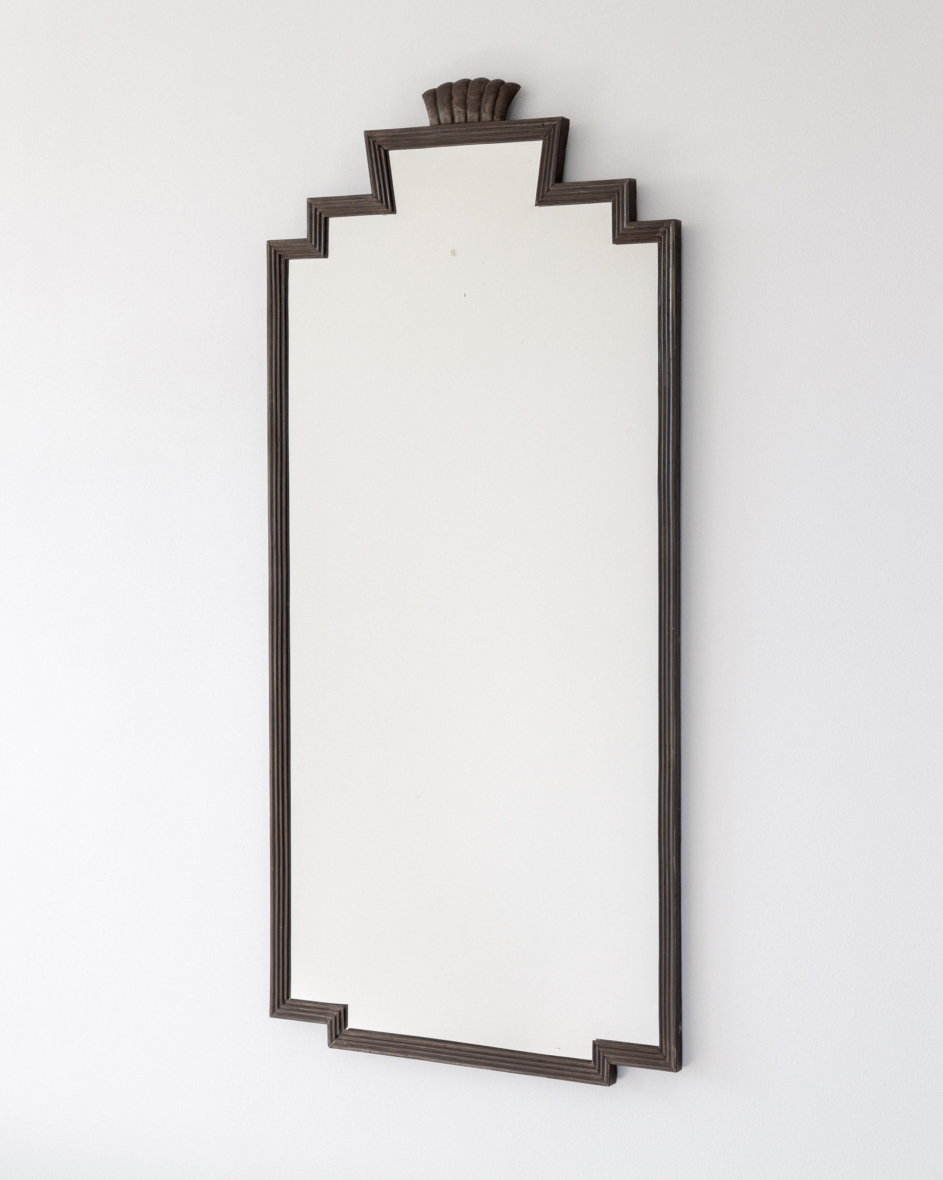 1930s Swedish Art Deco Bronze Mirror with Shell Crown