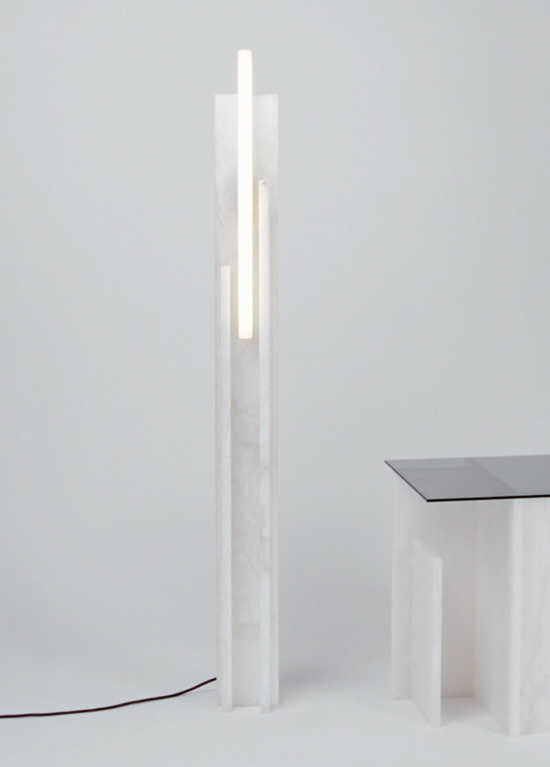 Translucent alabaster floor lamp with vertical LED lighting element
