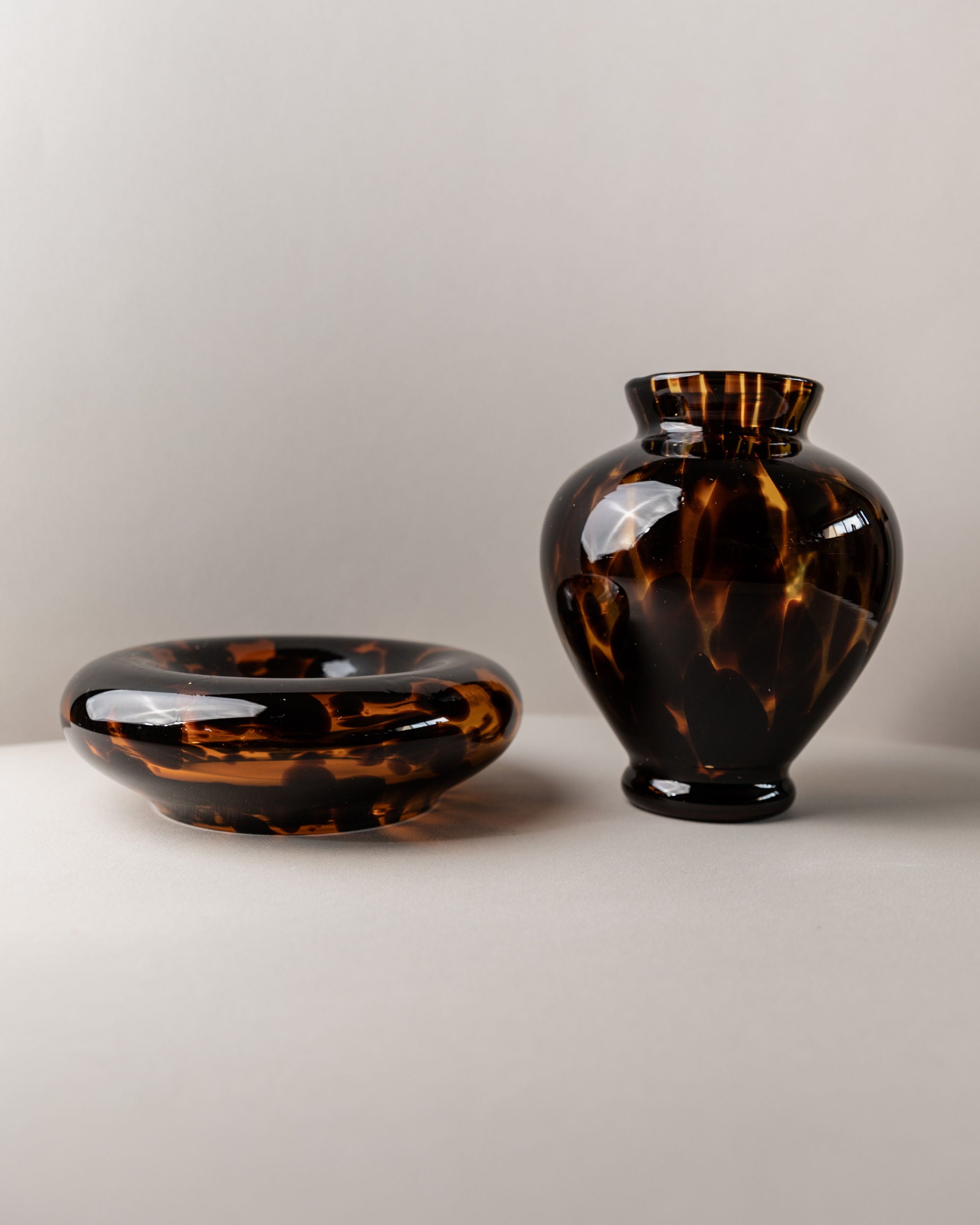 Set of Murano Glass Vase and Bowl - Tortoise,  Italy 80s