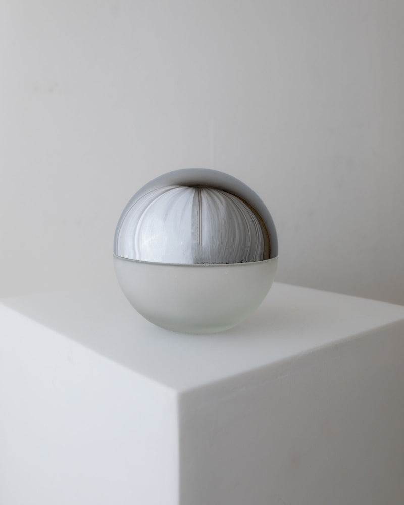 Vintage Italian glass liqueur bottle with spherical design 1980s