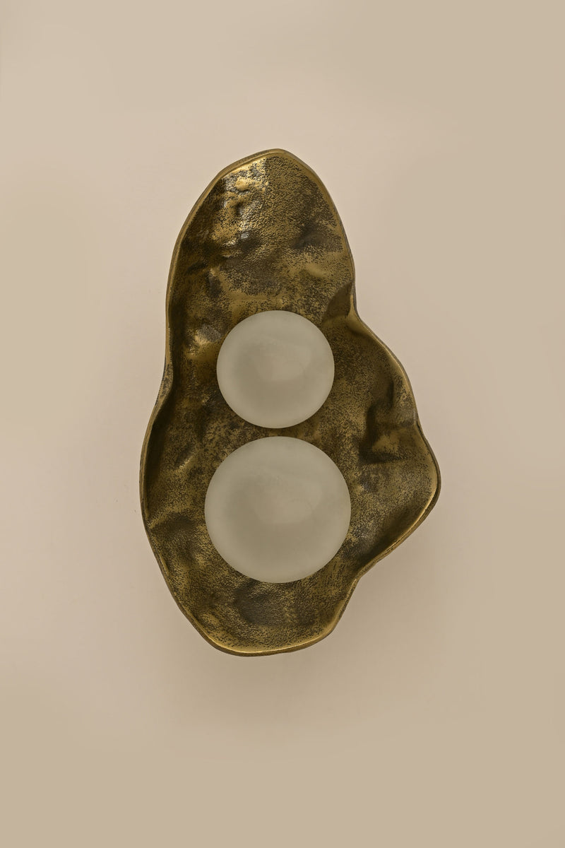 Celestial Tears brass wall light with two circular glass diffusers