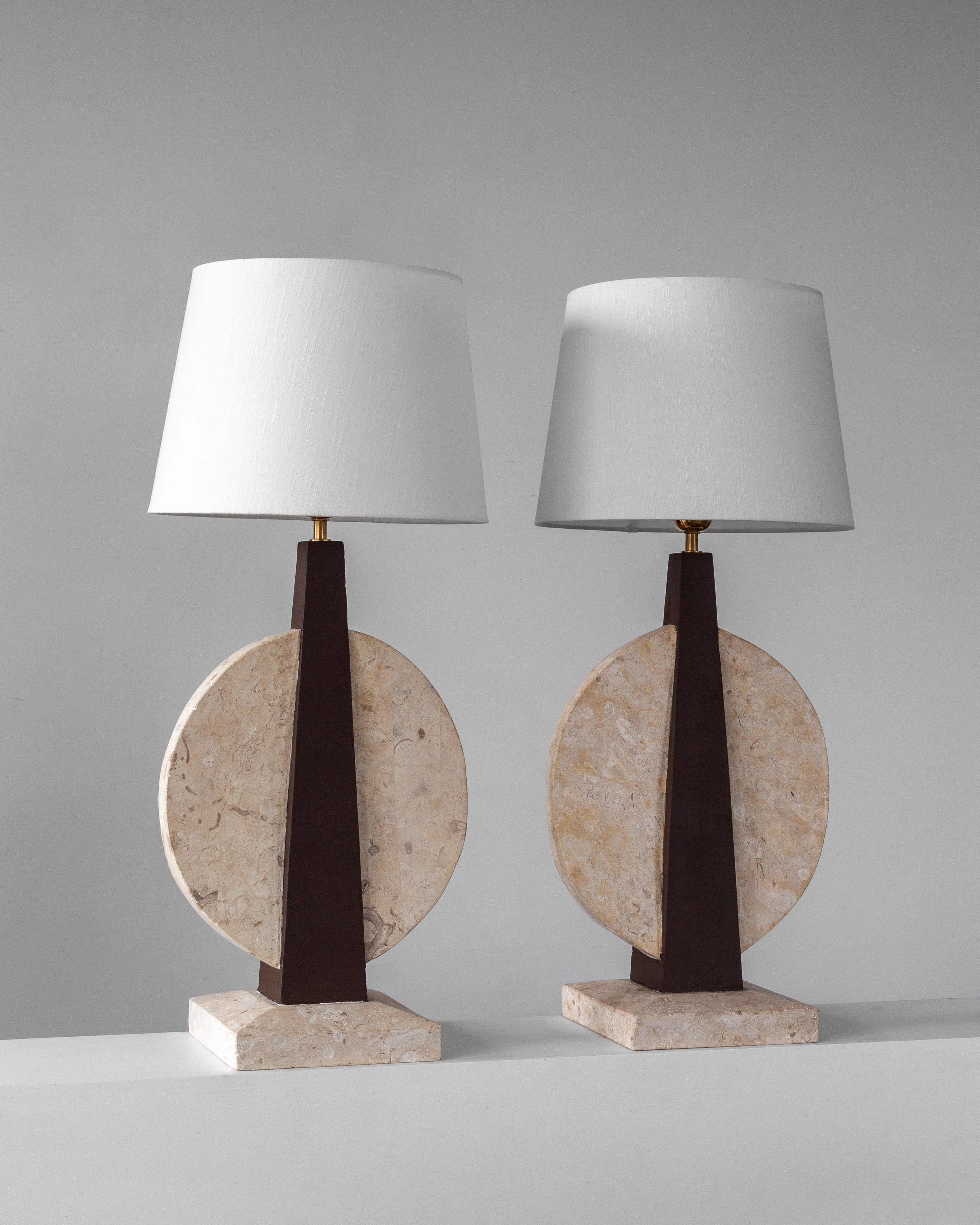 Pair of Large Travertine Table Lamps, 1970s