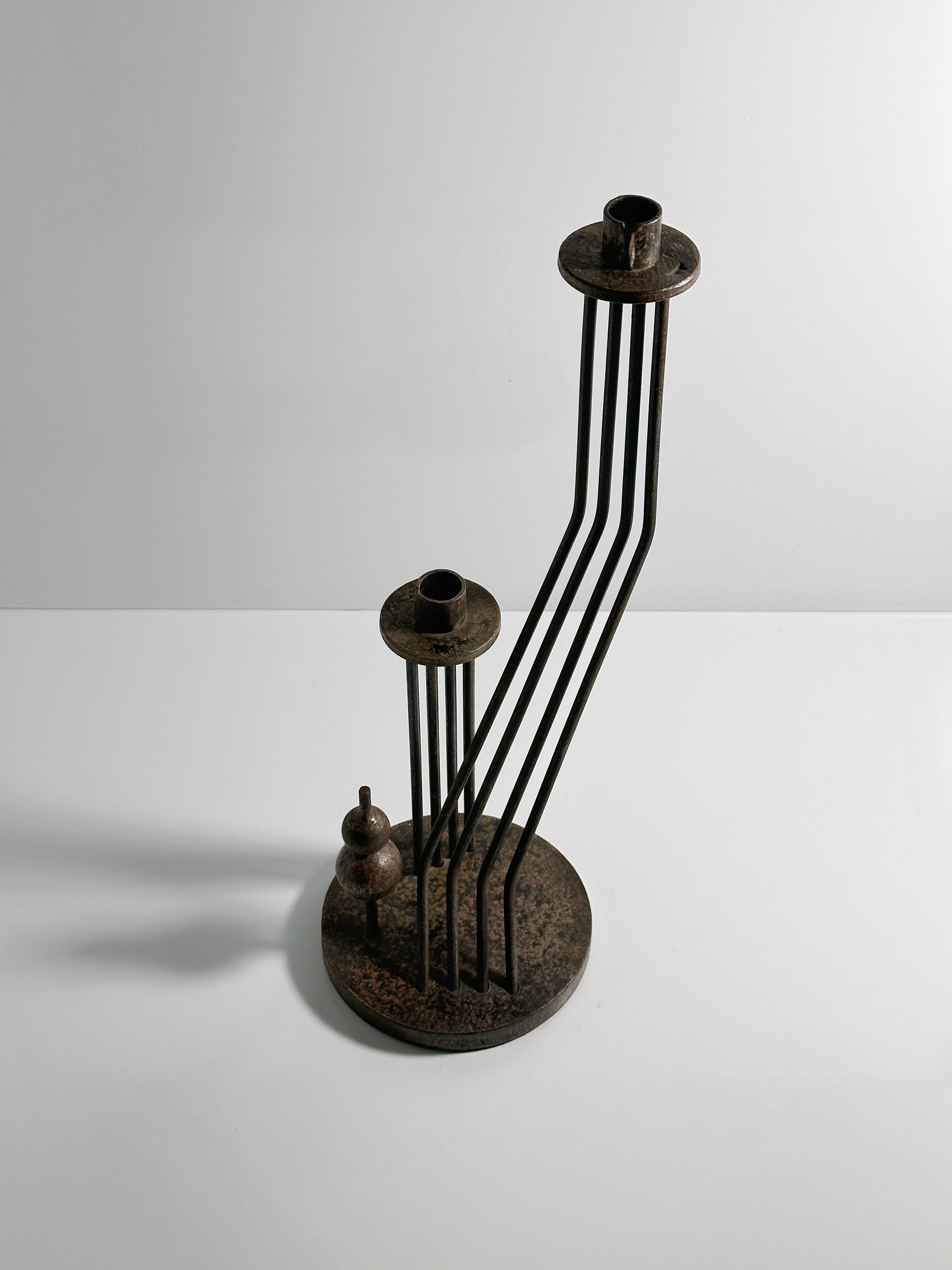 Solid Brutalist Metal Candleholder - 1960s