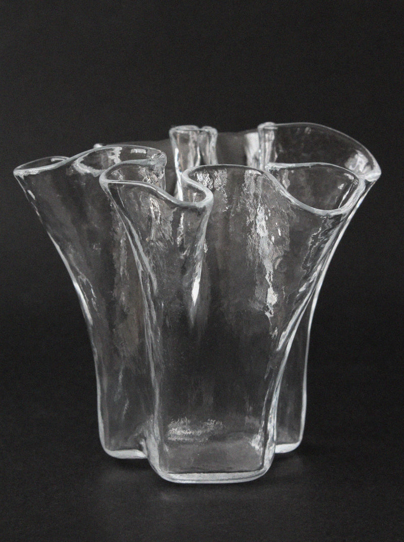 Clear glass Muurla vase with ruffled sculptural rim design