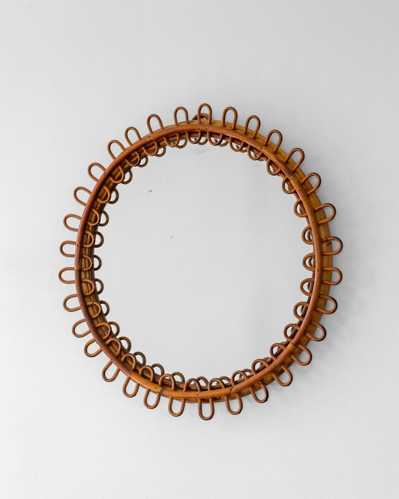 Vintage rattan bamboo mirror with decorative looped frame, 1960s