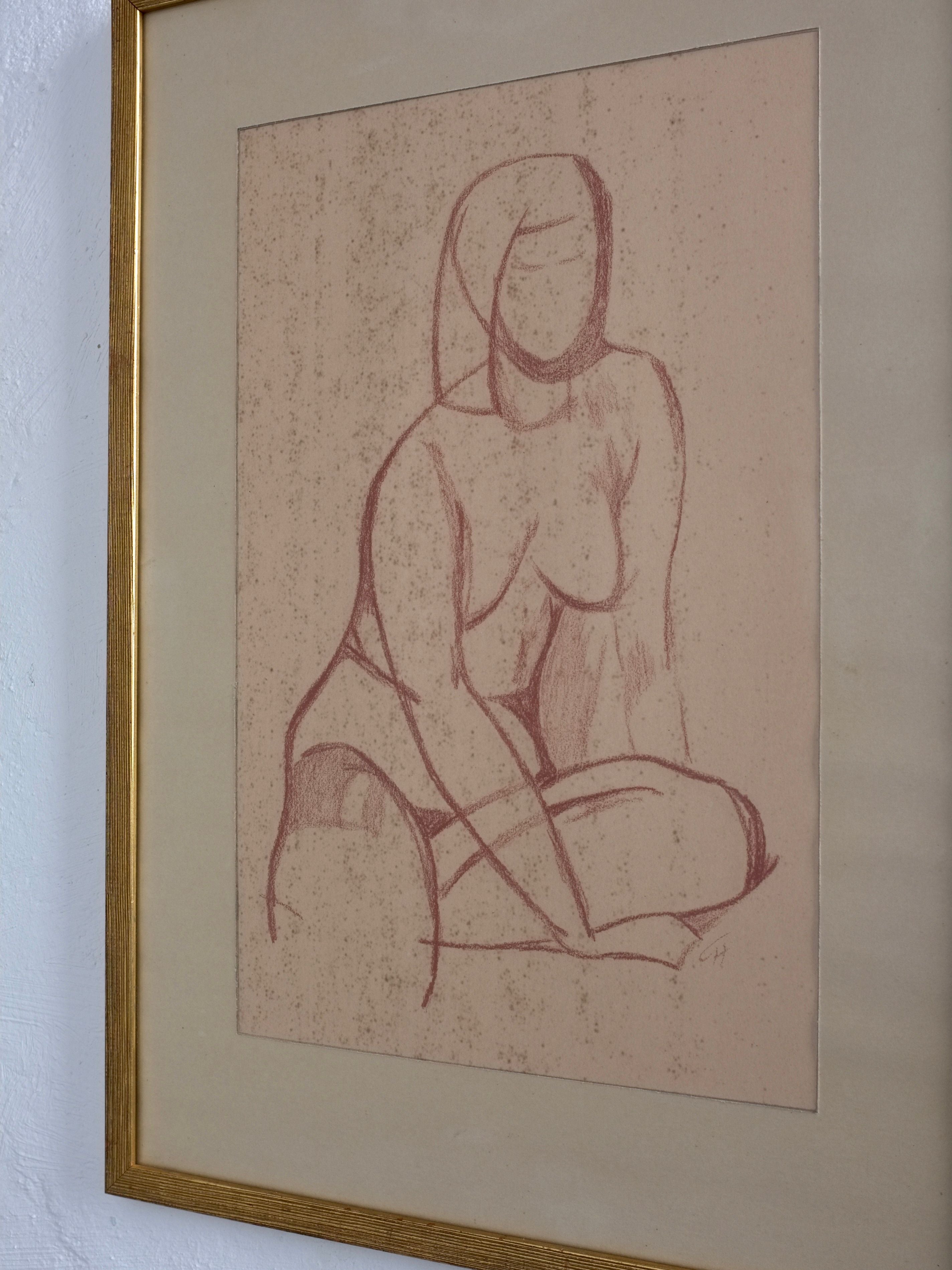 Modernist Nude Drawing by Gustaf Höglund, 1960s