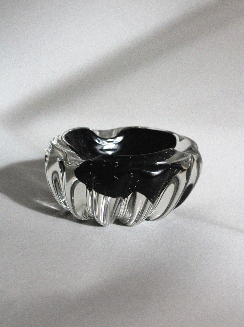 Walter Johansson 1960s crystal glass ashtray with black interior