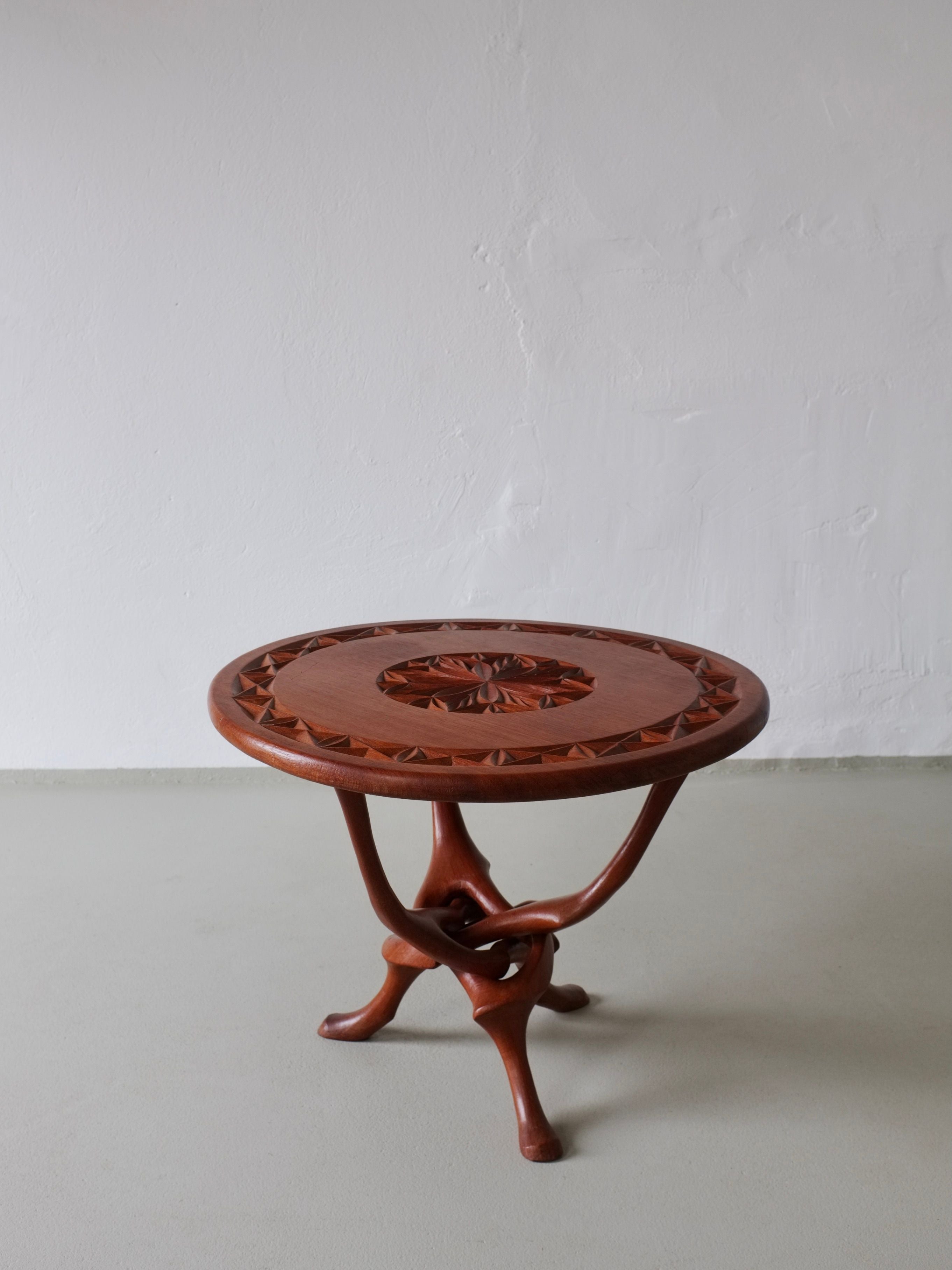 Sculptural Carved Teak Side Table, 1960s