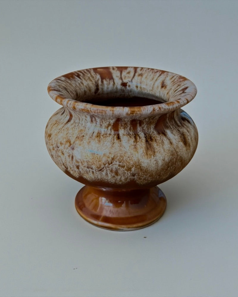 Glazed ceramic vessel with brown mottled finish by Lund Norway