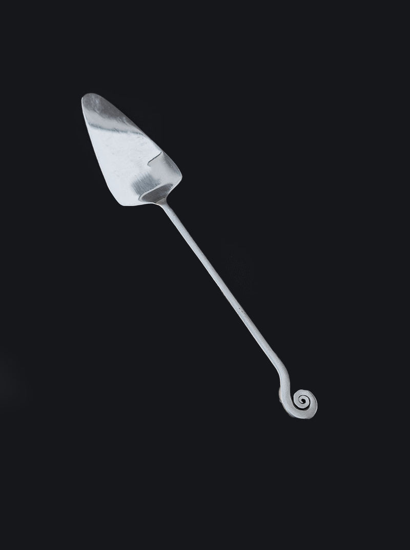 Elegant stainless steel cake server with distinctive spiral handle