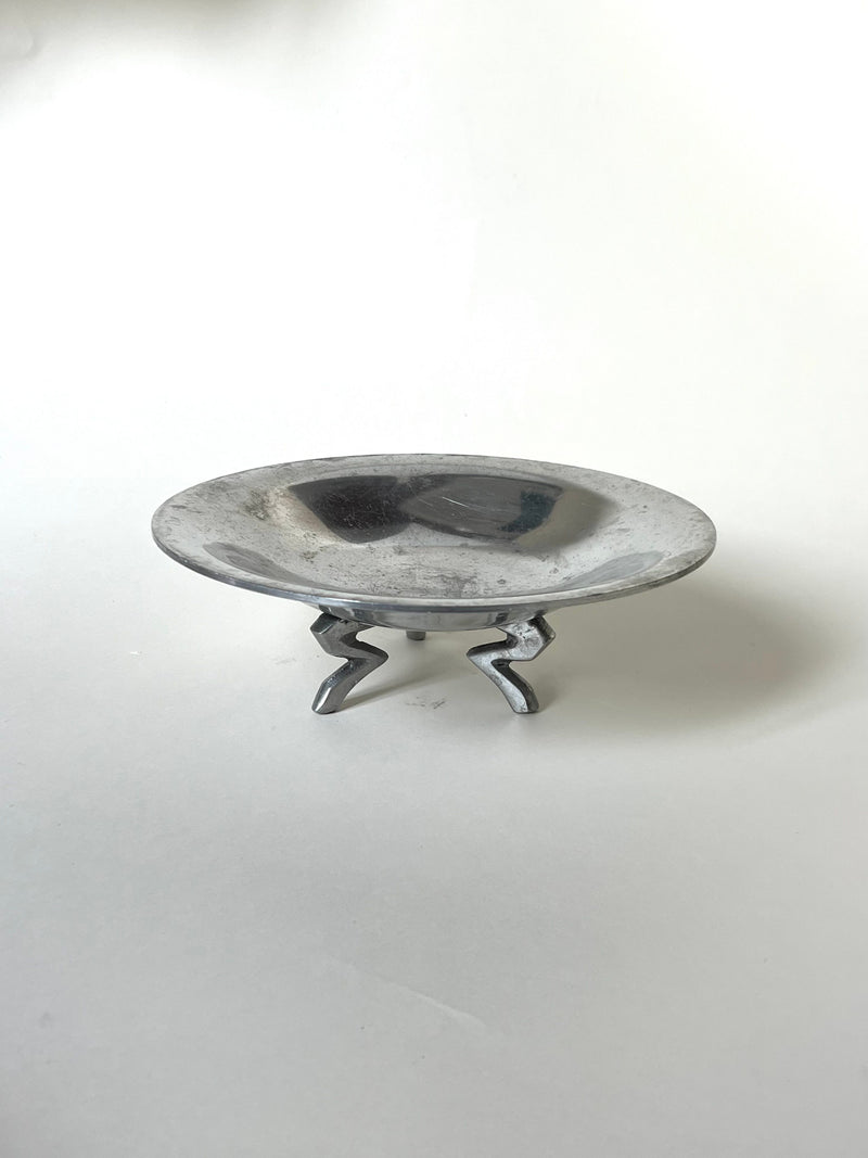 Handcrafted Footed Decorative Metal Dish with intricate floral design for serving