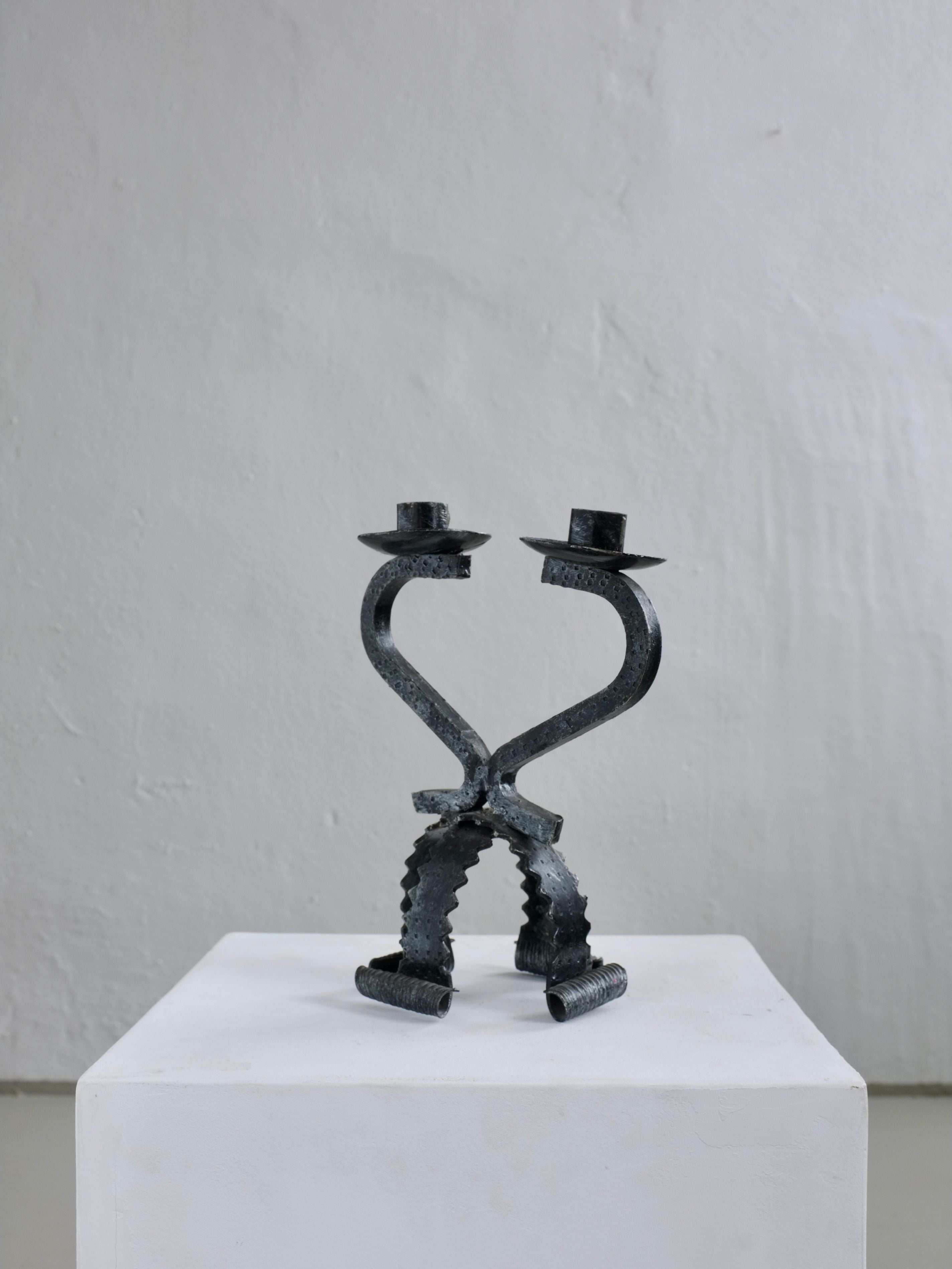 Brutalist Sculptural Iron Candle Holder, Netherlands, 1970s