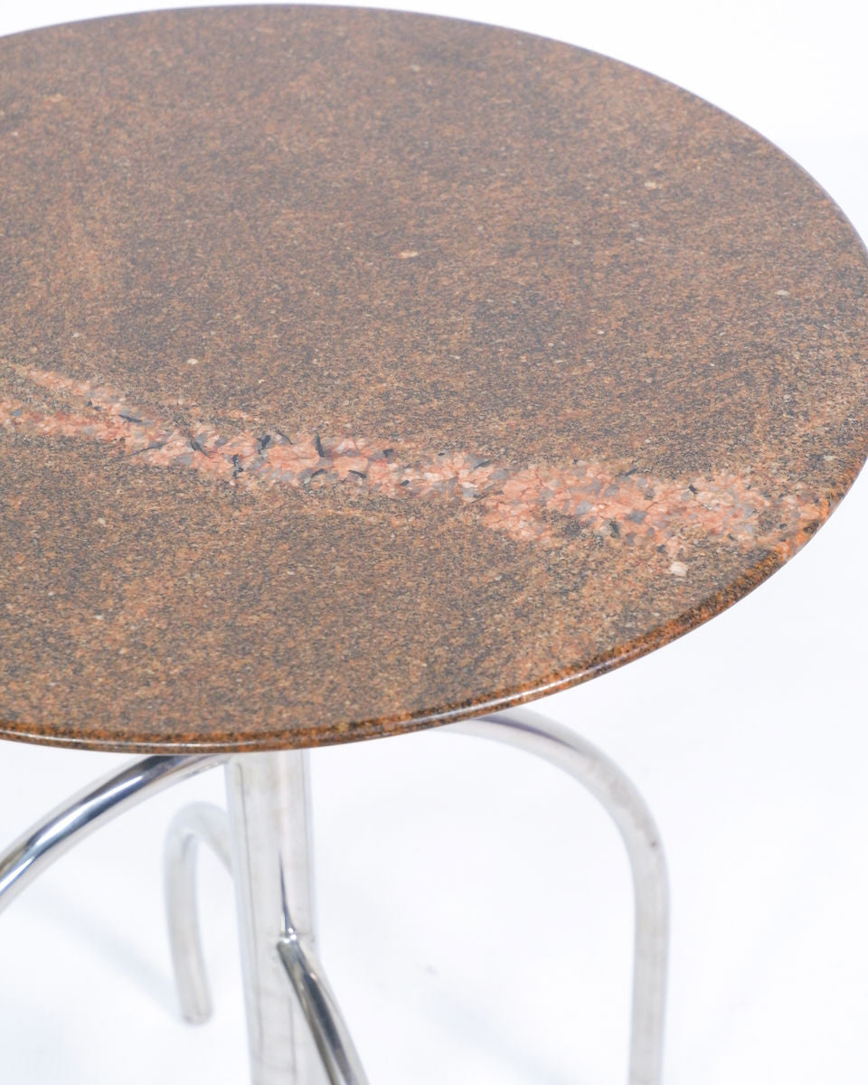 Postmodern Granite and Steel Side Table