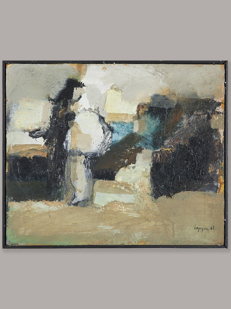 Abstract landscape oil painting by Danish artist Ivar Morsing 1962
