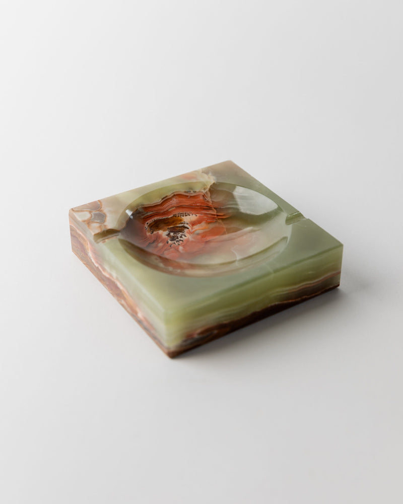 Square onyx ashtray detail showing natural stone veining patterns