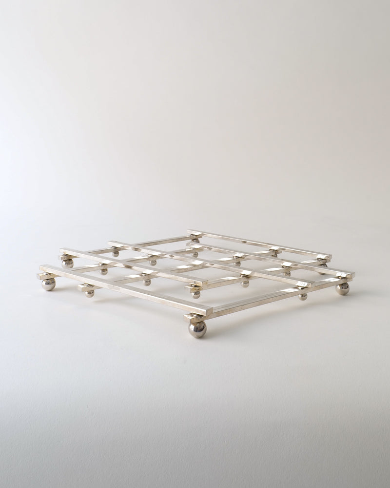 Silver-plated trivet with ball feet by Jacques Adnet 1950s