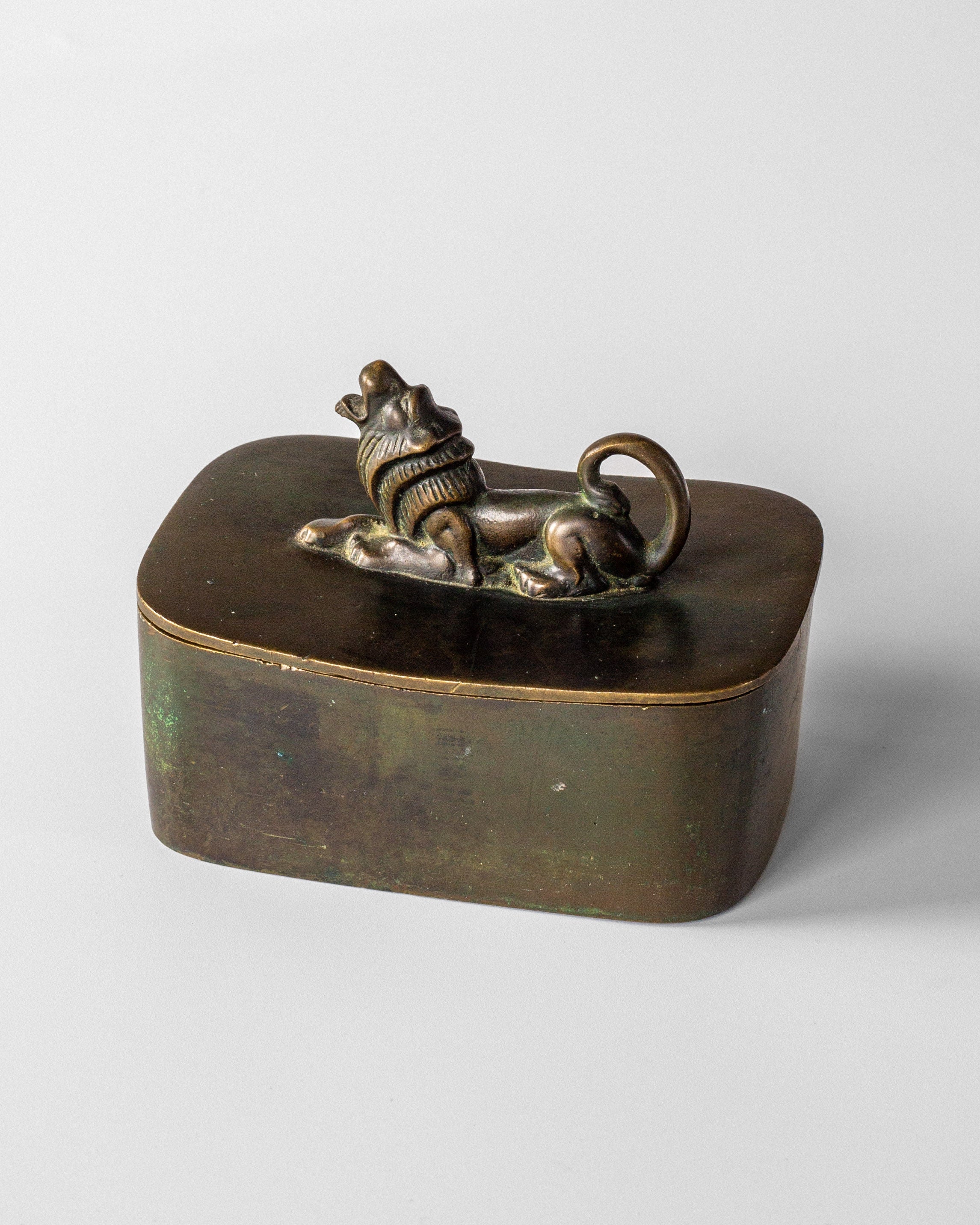 Art Deco Bronze Box with Lion Sculpture