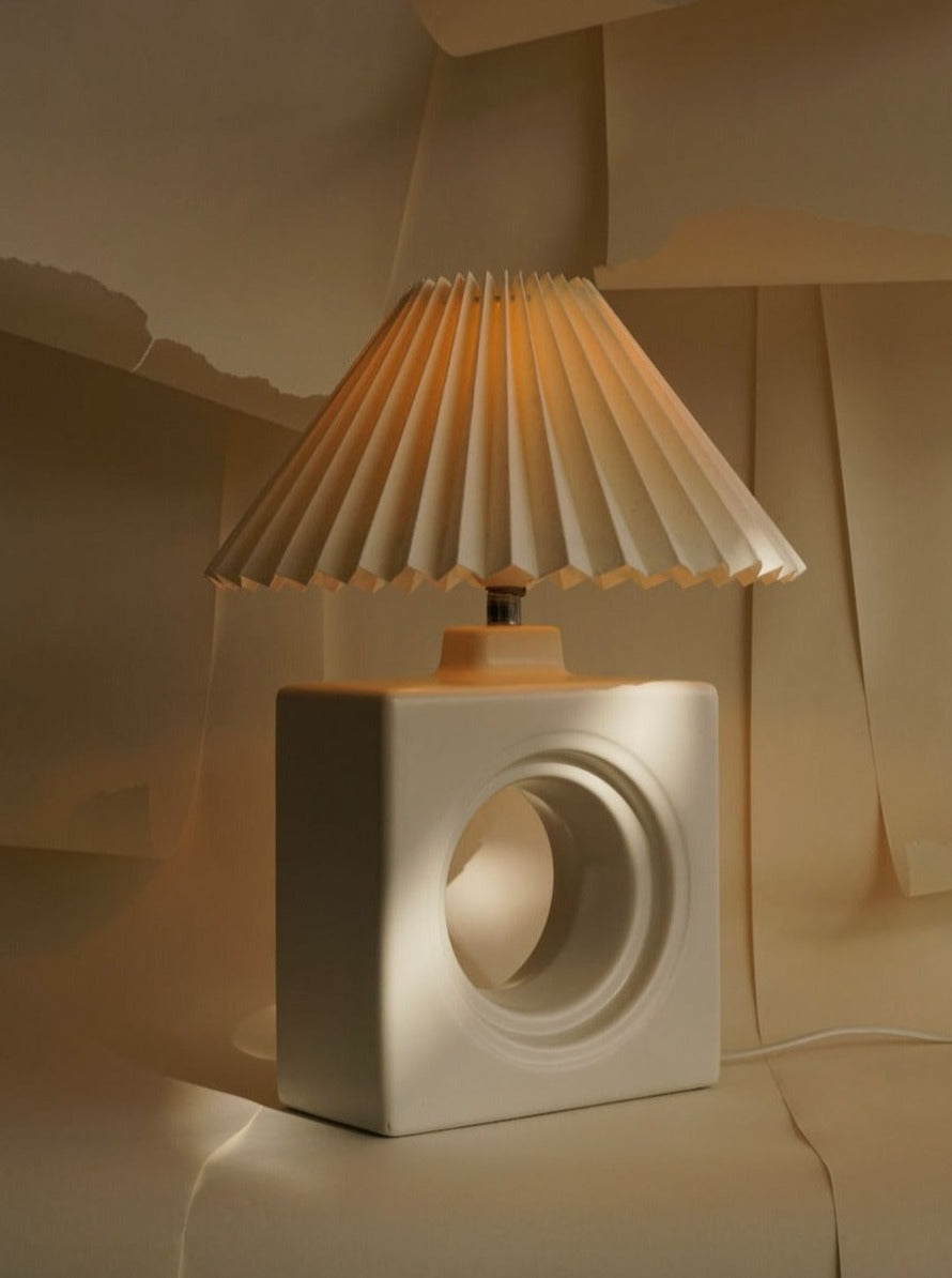 Modernist Table Lamp with Brass Base and White Fabric Shade